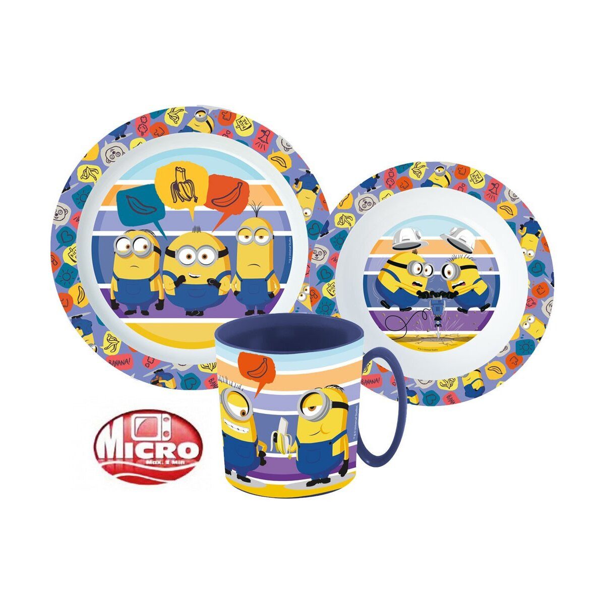 Minions Kindergeschirr-Set Minions Striped Geschirrset Mikroplastik 350ml