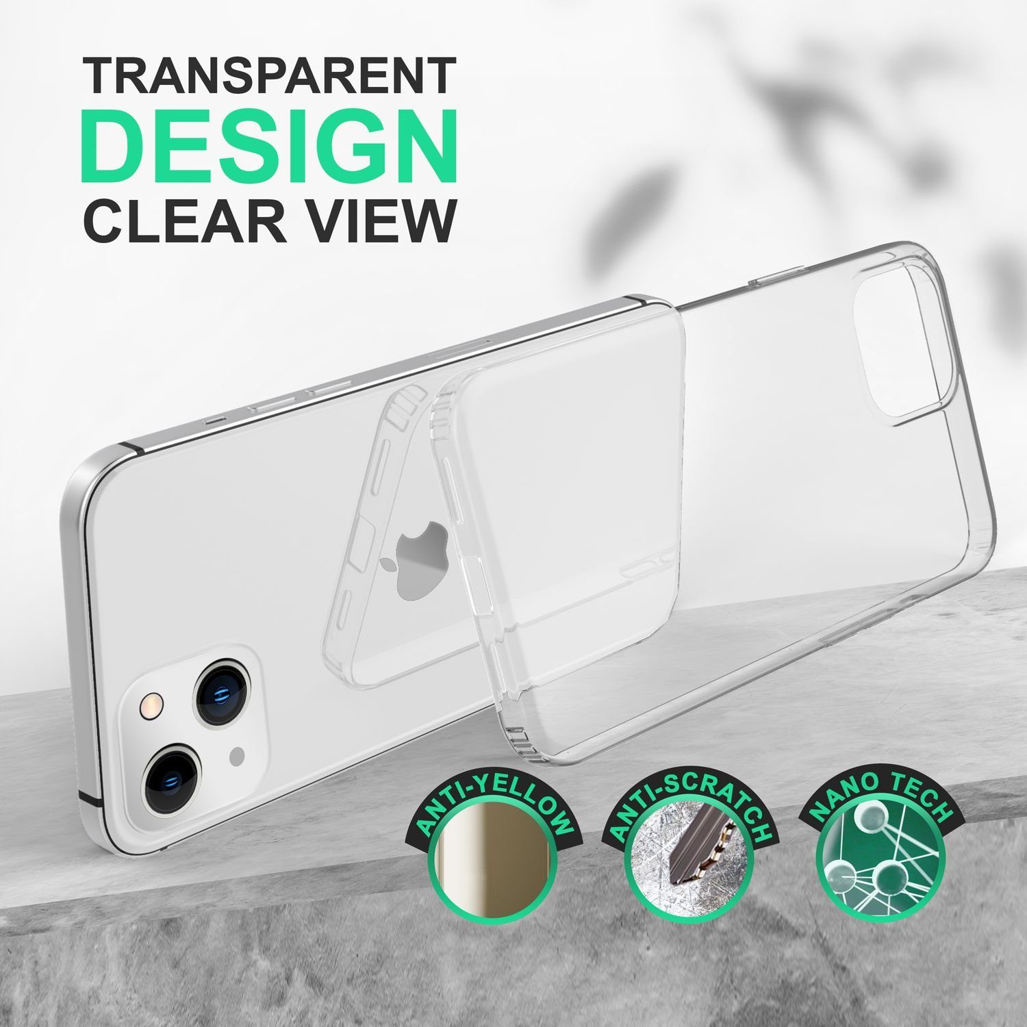 Nalia Smartphone-Hülle Apple iPhone 14 15,5 cm (6,1 Zoll), Klare Hybrid Hülle / Harte Rückseite / Kratzfest / Super Transparent