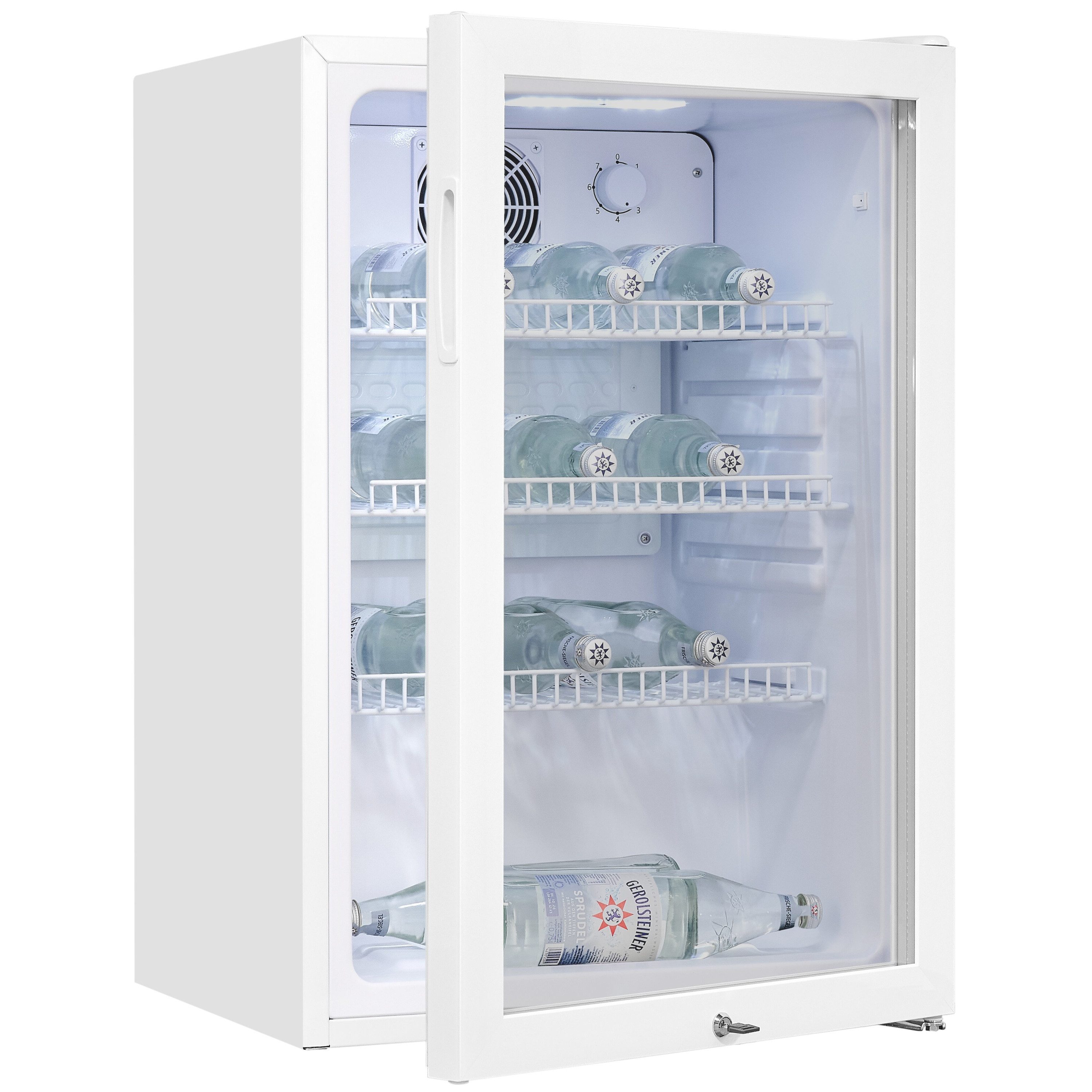 exquisit Getränkekühlschrank GKS5120-GT-160C, 84 cm hoch, 54 cm breit, Isolierglastür, LED, Gitterablage, 36 l
