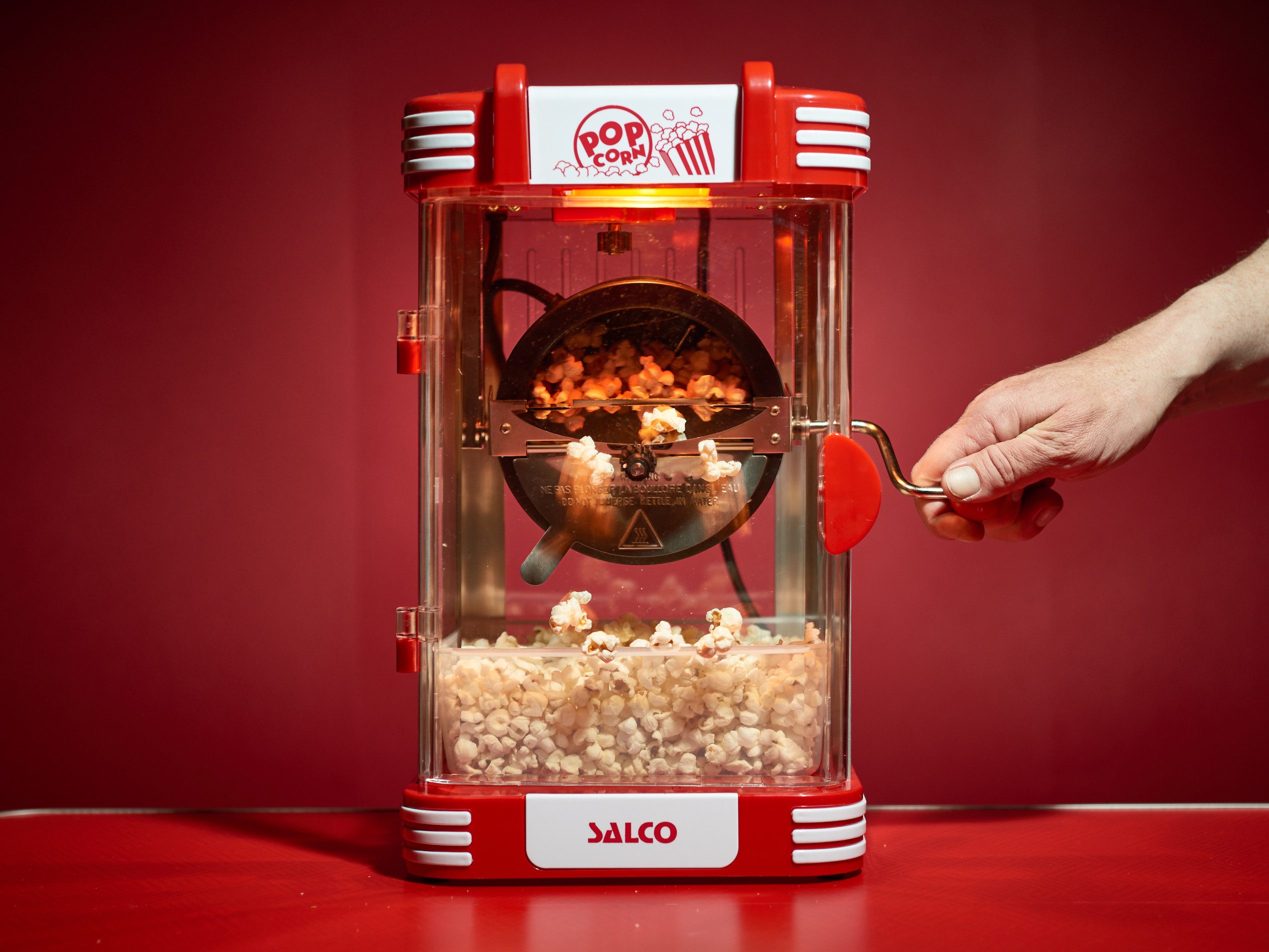 SALCO Popcornmaschine SNP-24, Edelstahlkessel, Eingebautes Rührsystem, inkl. Popcorn-Schale