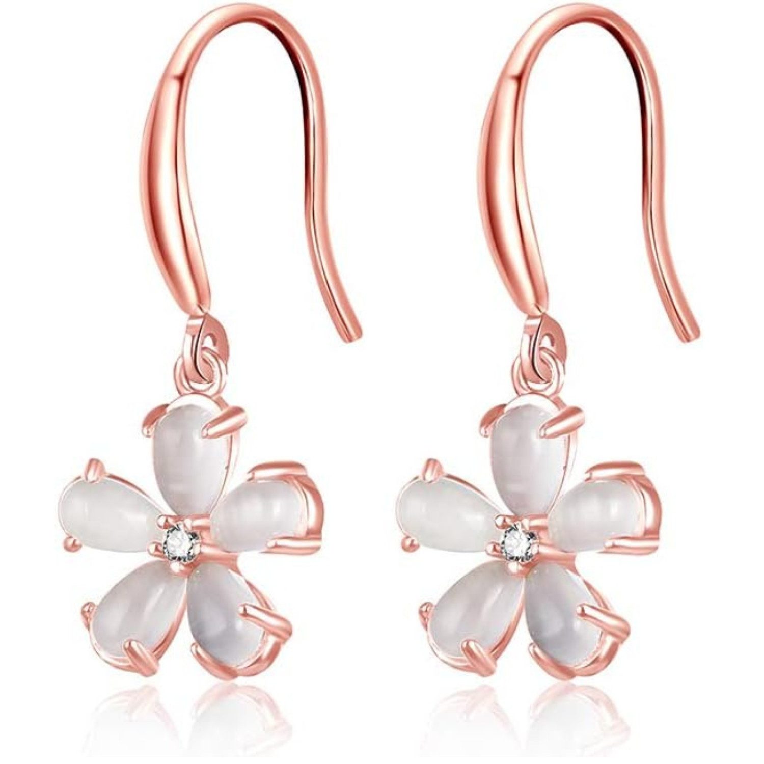 Lisandra Scott Ohrhaken-Set 925 Silber Ohrringe mit Funkelndem Katzenauge, Blumen Ohrhänger Damen, Zarter Blütenschmuck mit Katzenauge – femininer Eyecatcher