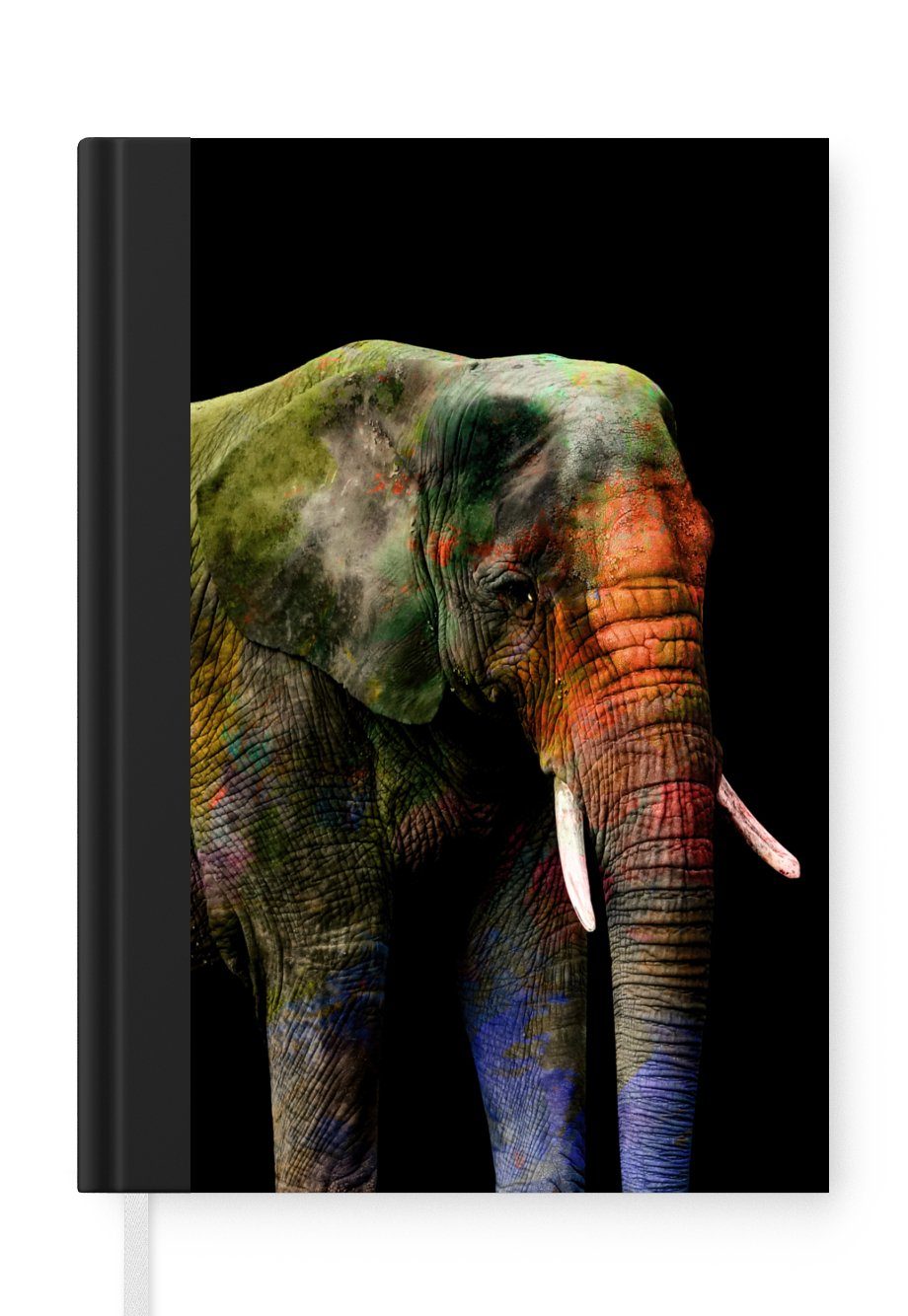 MuchoWow Notizbuch Elefant - Farbe - Schwarz, Journal, Merkzettel, Tagebuch, Notizheft, A5, 98 Seiten, Haushaltsbuch