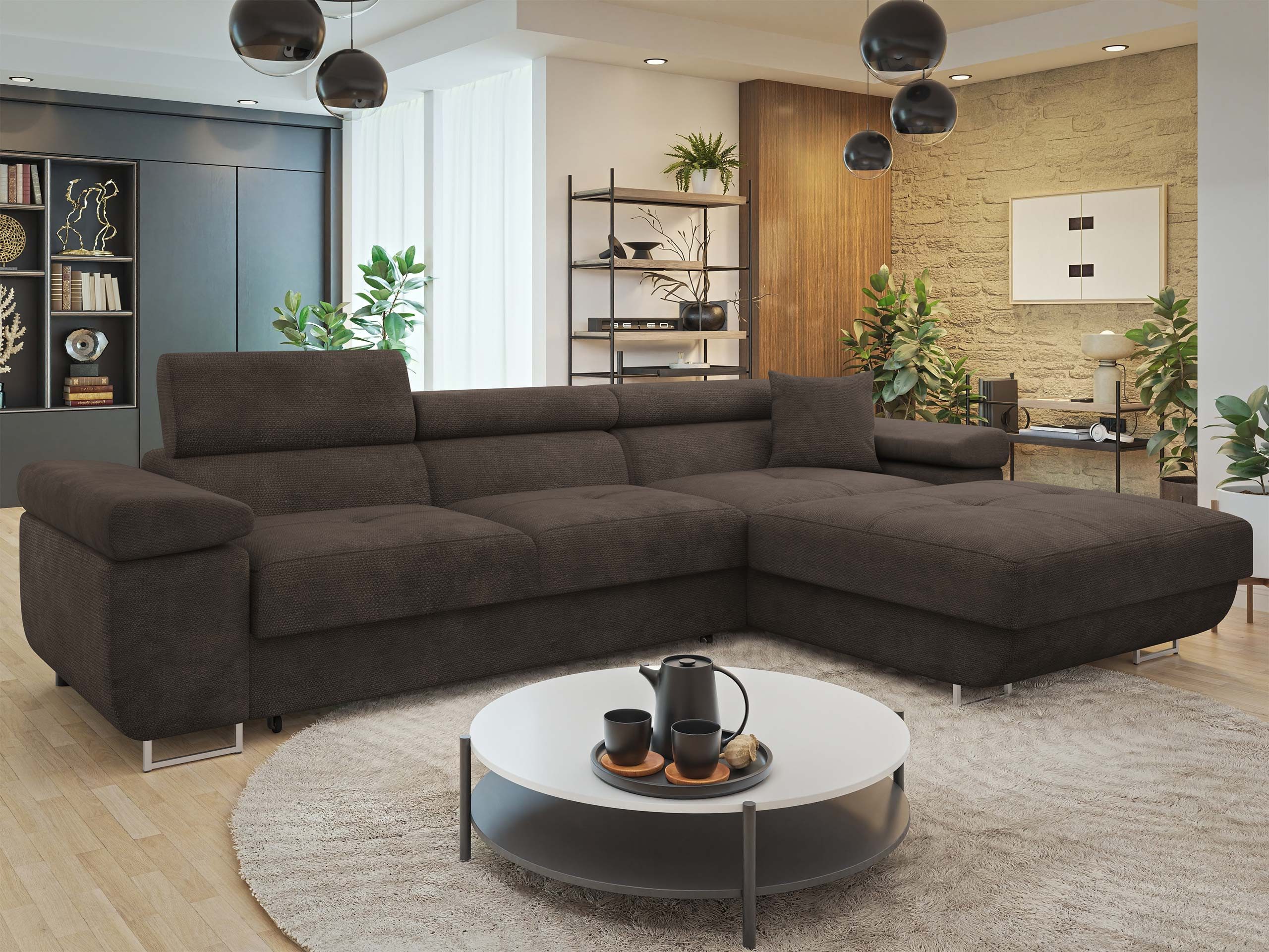 MIRJAN24 Ecksofa Torezio Mini, mit Bettkasten und Schlaffunktion, Einstellbare Kopfstützen, 280x170x70-90 cm
