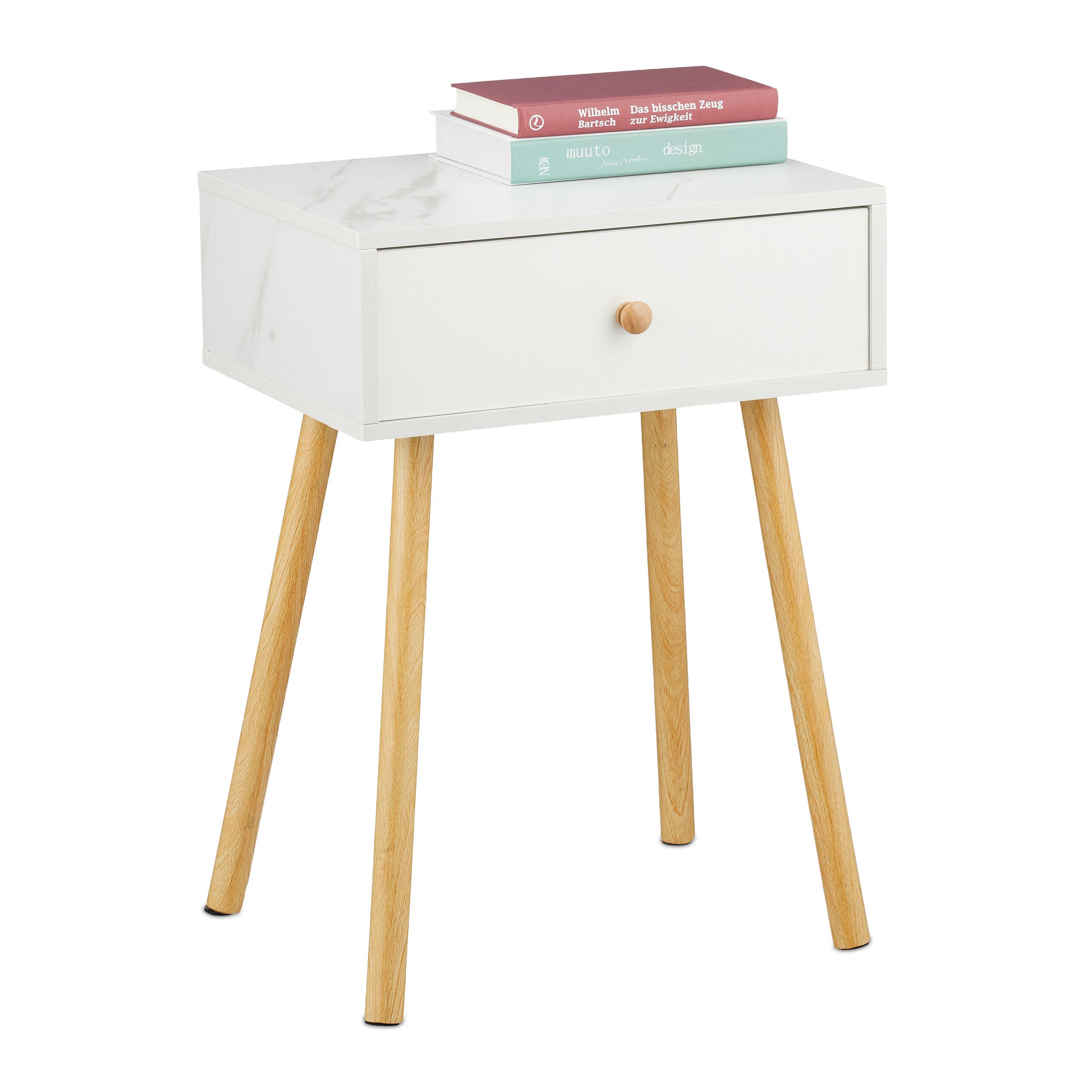 relaxdays Nachttisch Marmoroptik & Holzbeine (1-St), günstig online kaufen