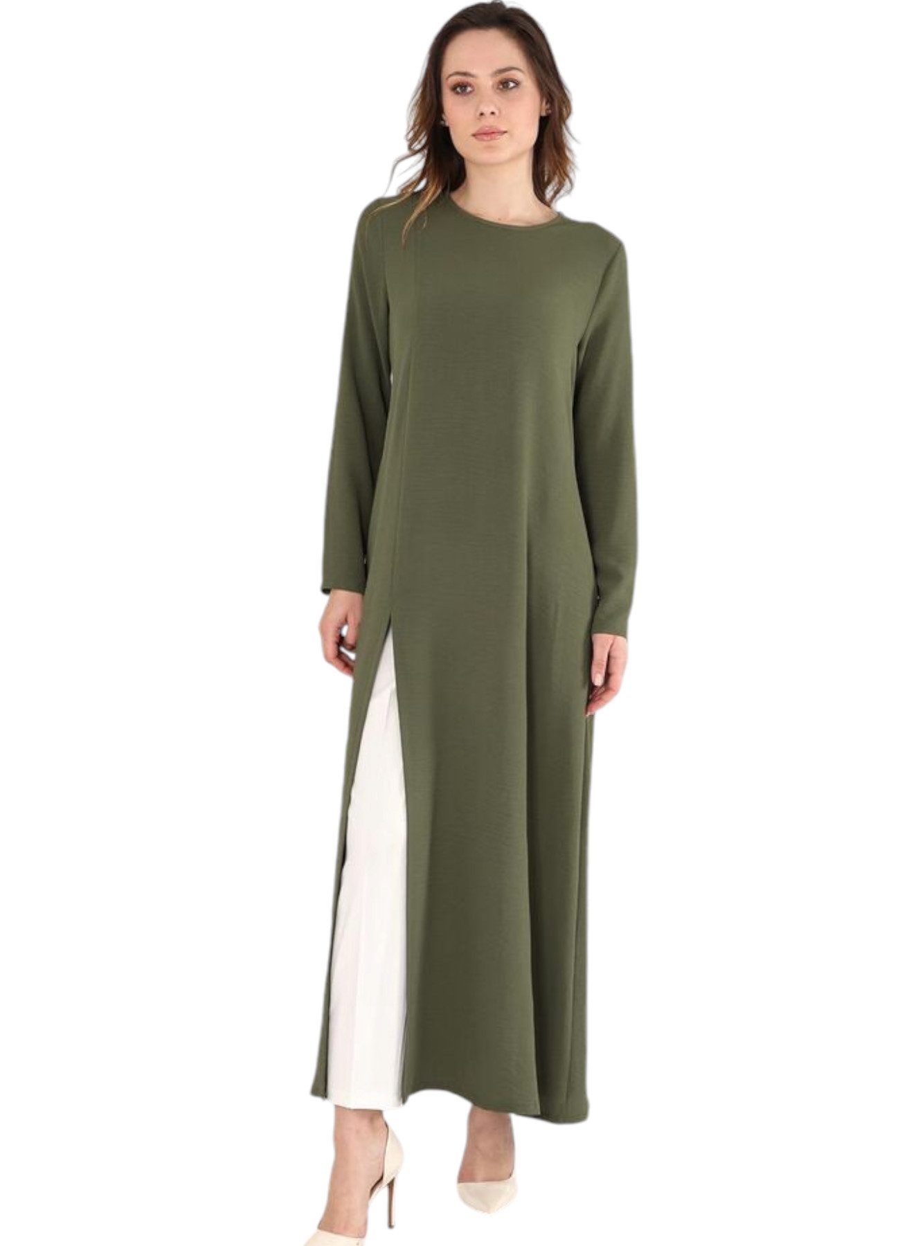 fashionshowcase Longbluse Damen Longtunika aus Aerobin mit Seitenschlitzen Modest Fashion Seitenschlitze für mehr Bewegungsfreiheit