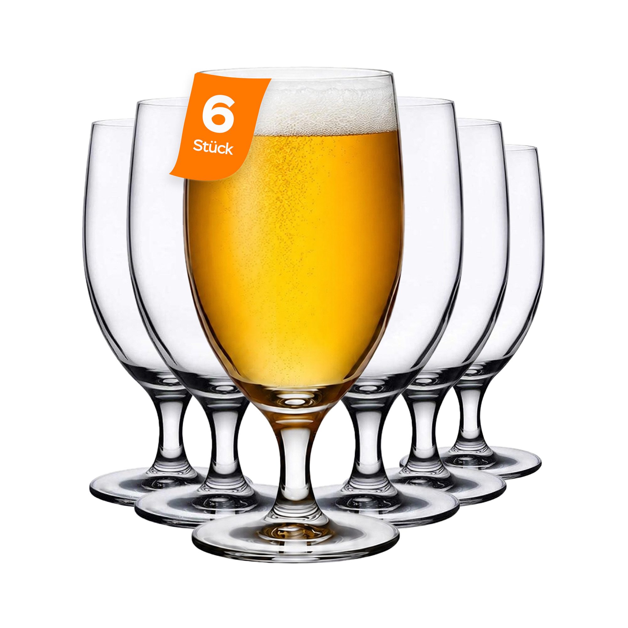 Pasabahce Gläser-Set Reserva Bierglas, 6-tlg., Glas, 415ml, 6er Set, ideal für Pils, Weizen & Craft-Biere