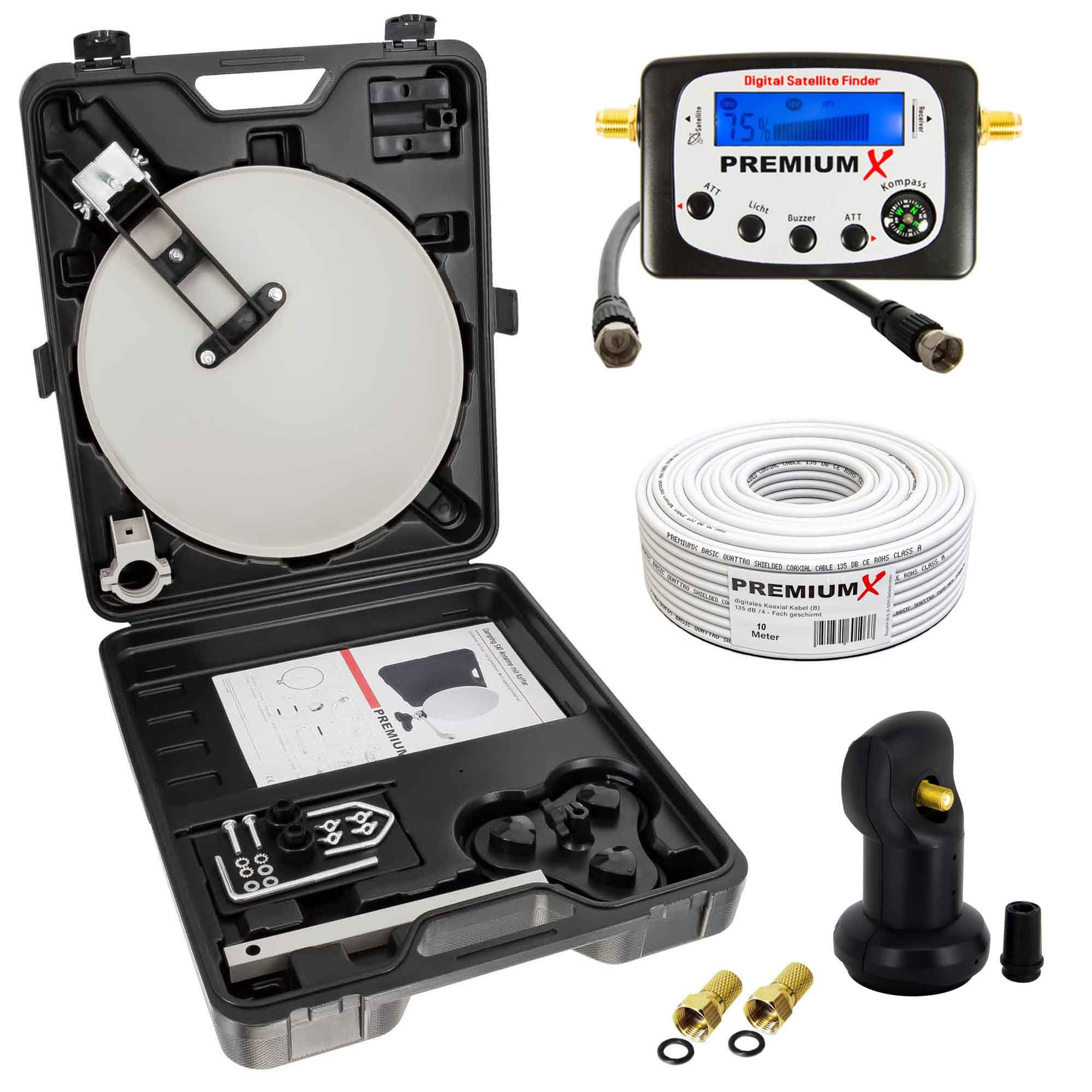 Camping SAT Anlage Satelliten-Finder LNB Kabel F-Stecker im Koffer SAT-Antenne