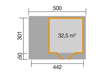 weka Gartenhaus 126 A Gr.2, grau, 28 mm, Anbau ca. 150 cm, BxT: 500x377 cm