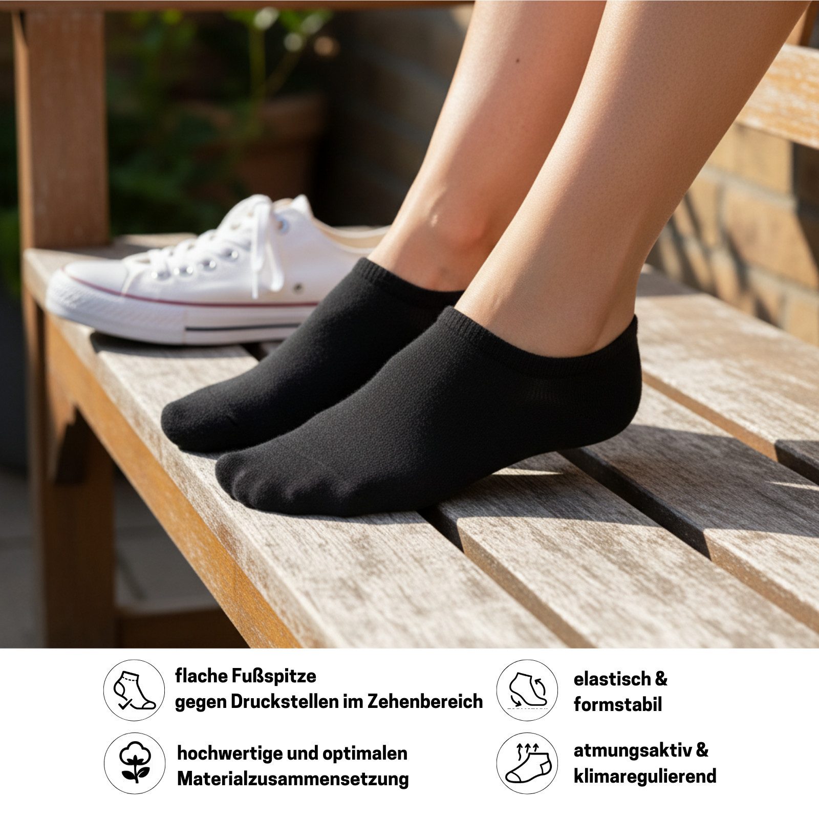 sockenkauf24 Füßlinge 10 Paar Premium Füßlinge Sneaker Socken Damen Herren Baumwolle (10-Paar) invisible Socks ohne Naht mit Silikonpad gegen Verrutschen - 70106T