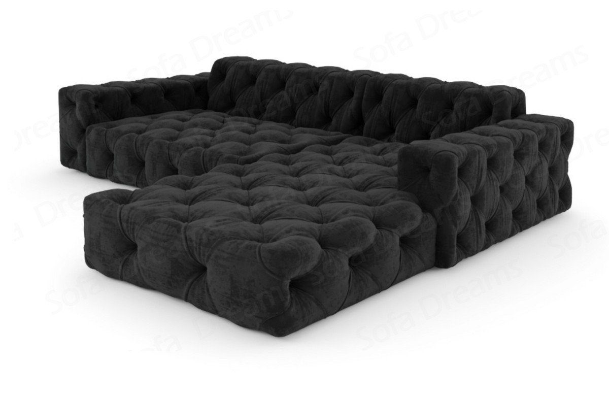 L Ecksofa Stoffsofa, kurz Design Menorca Dreams Polster Loungesofa Samtstoff schwarz95 Sofa Sofa Form
