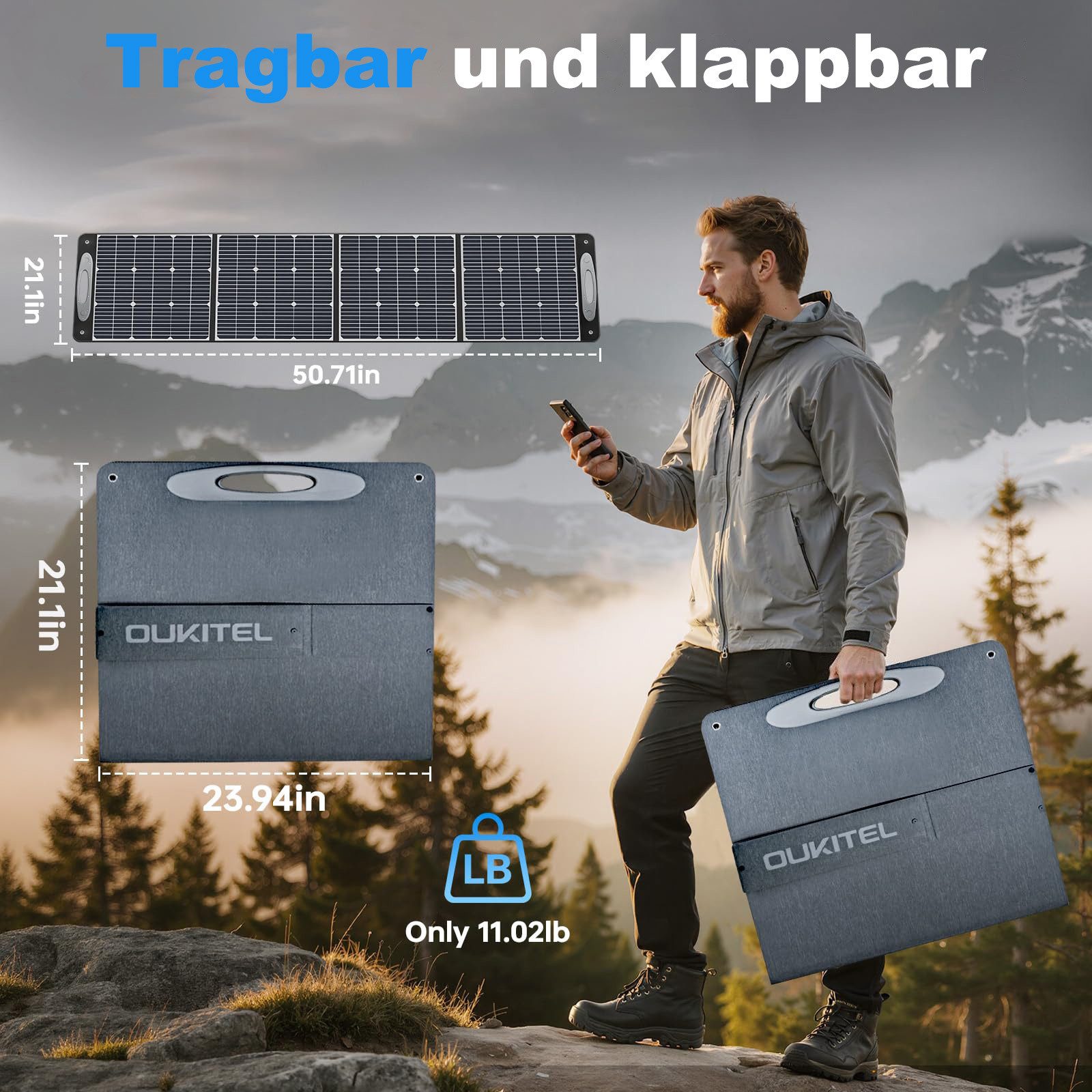 OUKITEL Stromerzeuger P1000E Plus 1800W/1024Wh Tragbare Powerstation, 1,8 in kW, (LiFePO4-Akku, 1-tlg., Mit 100W Solarpanel), Solargenerator mit 4*1800W AC Ausgänge, für Camping,Wohnmobil,Notfall