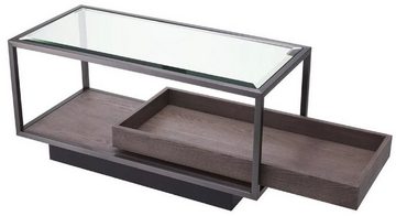Casa Padrino Beistelltisch Luxus Beistelltisch Bronze / Grau 90 x 42 x H. 44 cm - Rechteckiger Tisch mit Glasplatte und edlem Furnier - Möbel - Luxus Möbel - Luxus Einrichtung