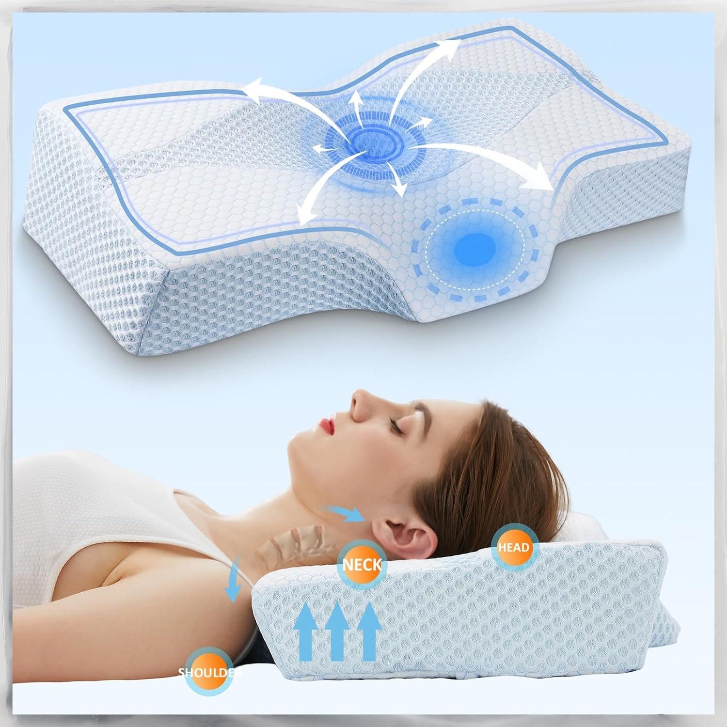 Anti-Schnarch Kissen Memory Foam Orthopädisches Kissen Ergonomisch Nackenkissen 63.5x40.6cm