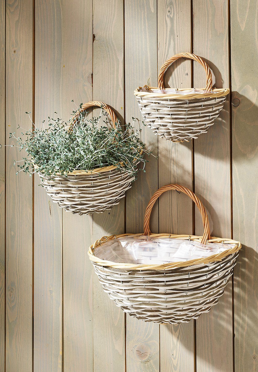 Kobolo Dekokorb Wandkorb bepflanzbar Weide mit Folie 3-teilig