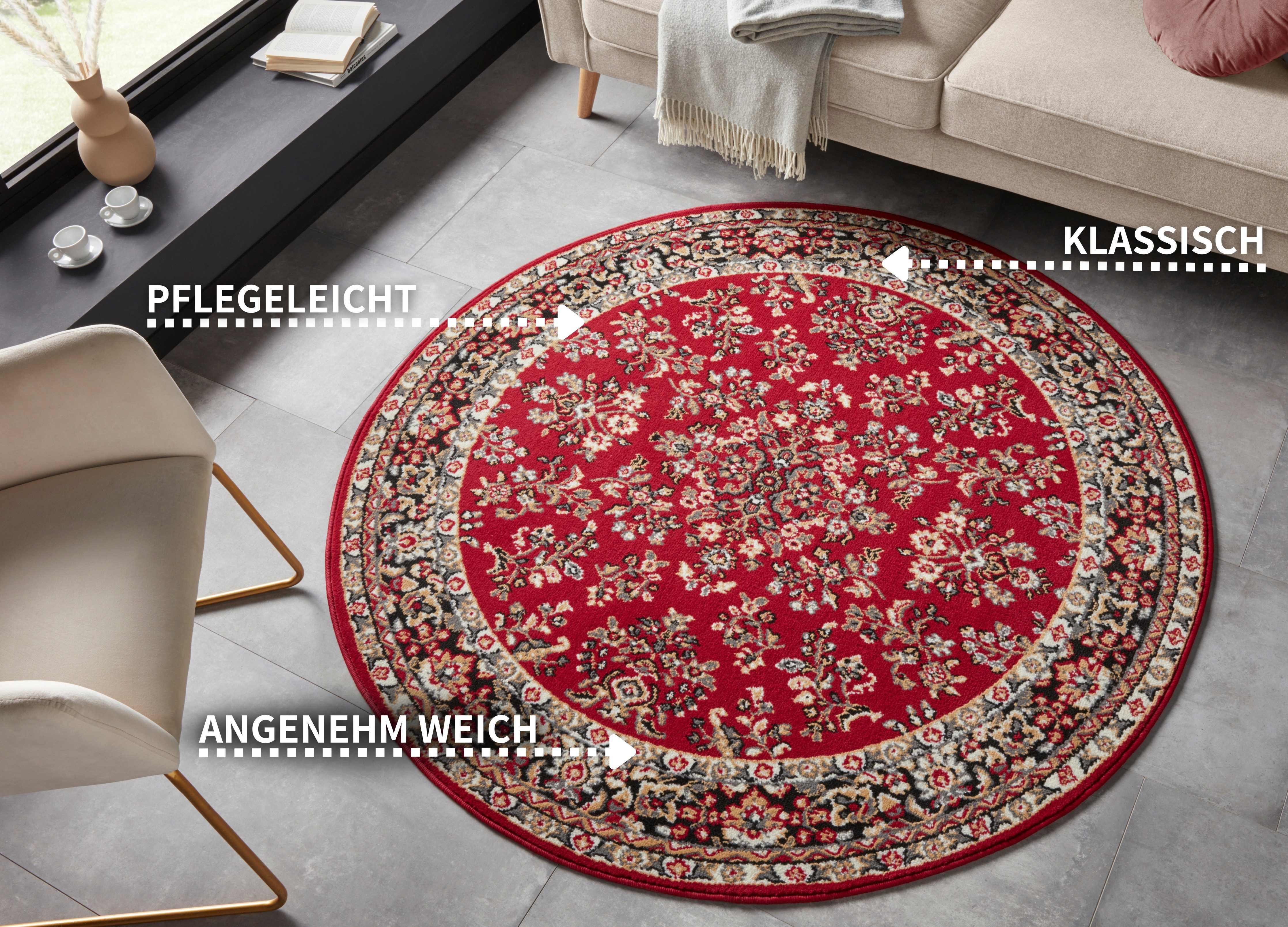HANSE Home Teppich Halton, rund, Höhe: 8 mm, Kurzflor, Orient Optik, mit Bordüre, robust, pflegeleicht, gekettelt