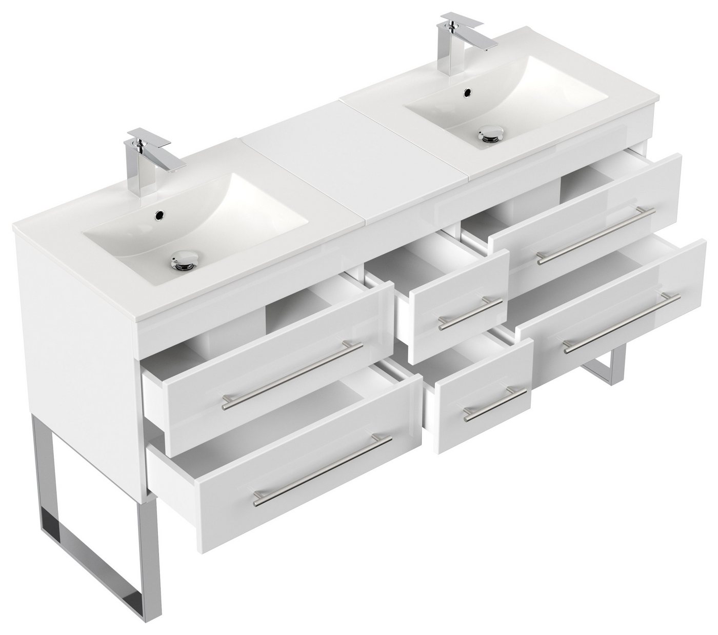 Thumbnail - Magnolia Home Doppelwaschtisch Stand Badmöbel Roma XL SoftClose weiss hochglanz