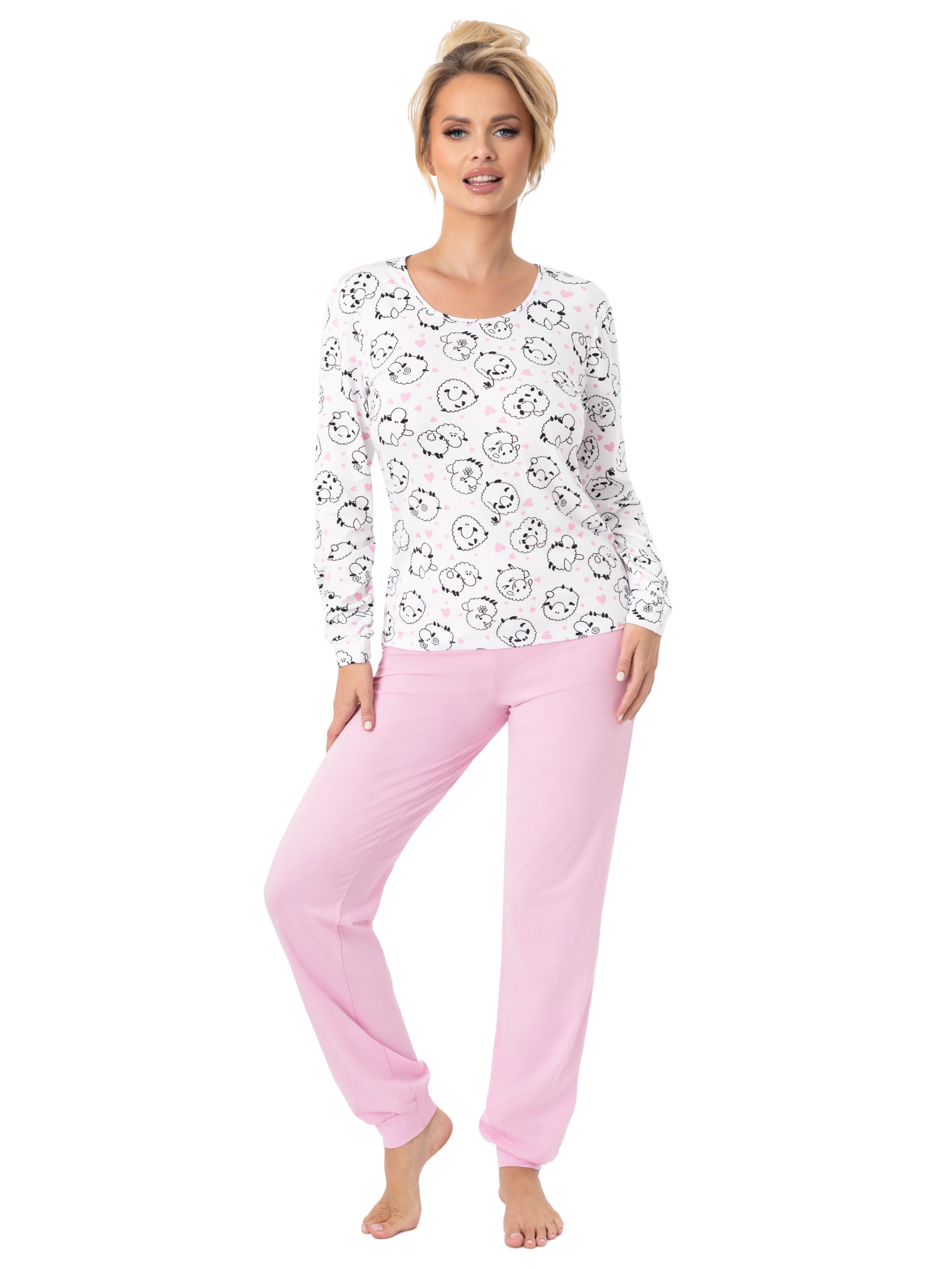 Donna Pyjama Langarm Schlafanzug aus Baumwolle Herzchen Druck günstig online kaufen