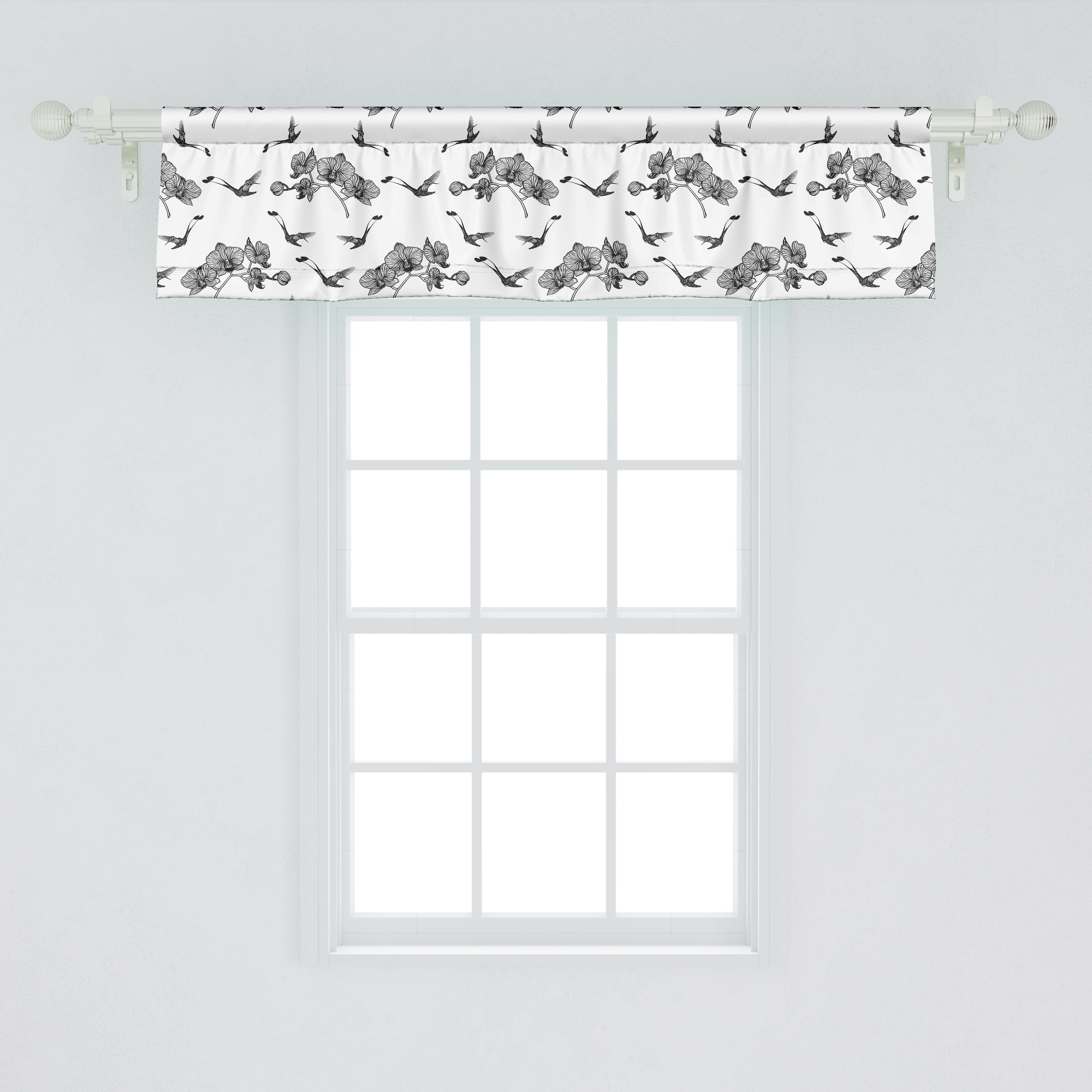 Scheibengardine Vorhang Volant für Küche Orchideen Abakuhaus, Vogel-Druck mit Schlafzimmer Dekor Kolibris und Stangentasche, Microfaser