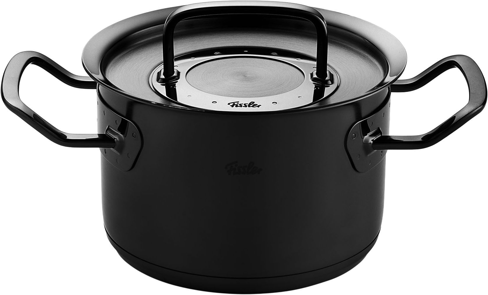 Fissler Topf-Set Original-Profi Collection ShadowLine, Edelstahl 18/10 (Set, 8-tlg., 3 Kochtöpfe mit Metalldeckel, 1 Servierpfanne, 1 Stielkasserolle), Auf 1.800 Stück limitiert, Echtheitszertifikat, Made in Germany