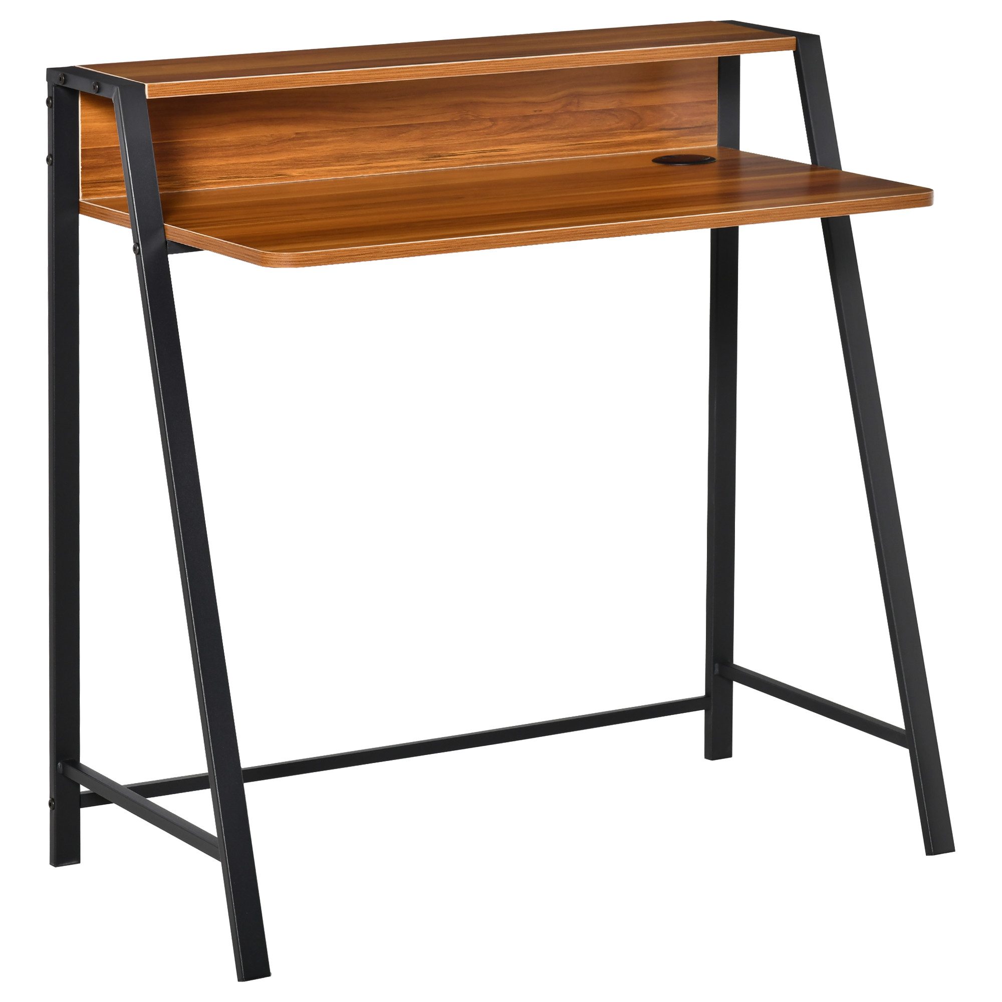MC Star Schreibtisch Computertisch mit Ablagefach & Kabeldurchlass, Metall Walnuss (84x45x85cm, ideal für Homeoffice & Arbeitszimmer)