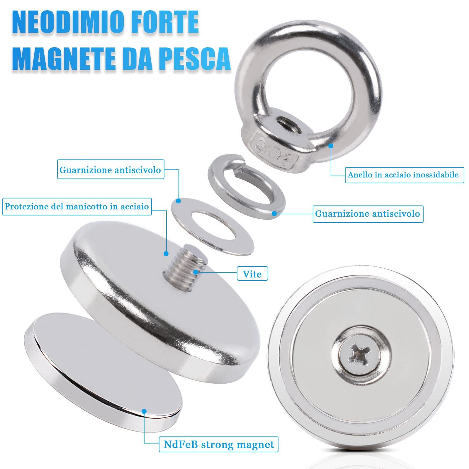 BlingBin Magnet Starke Ösenmagnet 45 KG Haftkraft, Super Stark Neodymium Magnet Haken (1er Set, 4-St., 4 Stück), Multifunktions Senkkopf Topfmagnet mit Öse, Suc – Bild 5 von 5