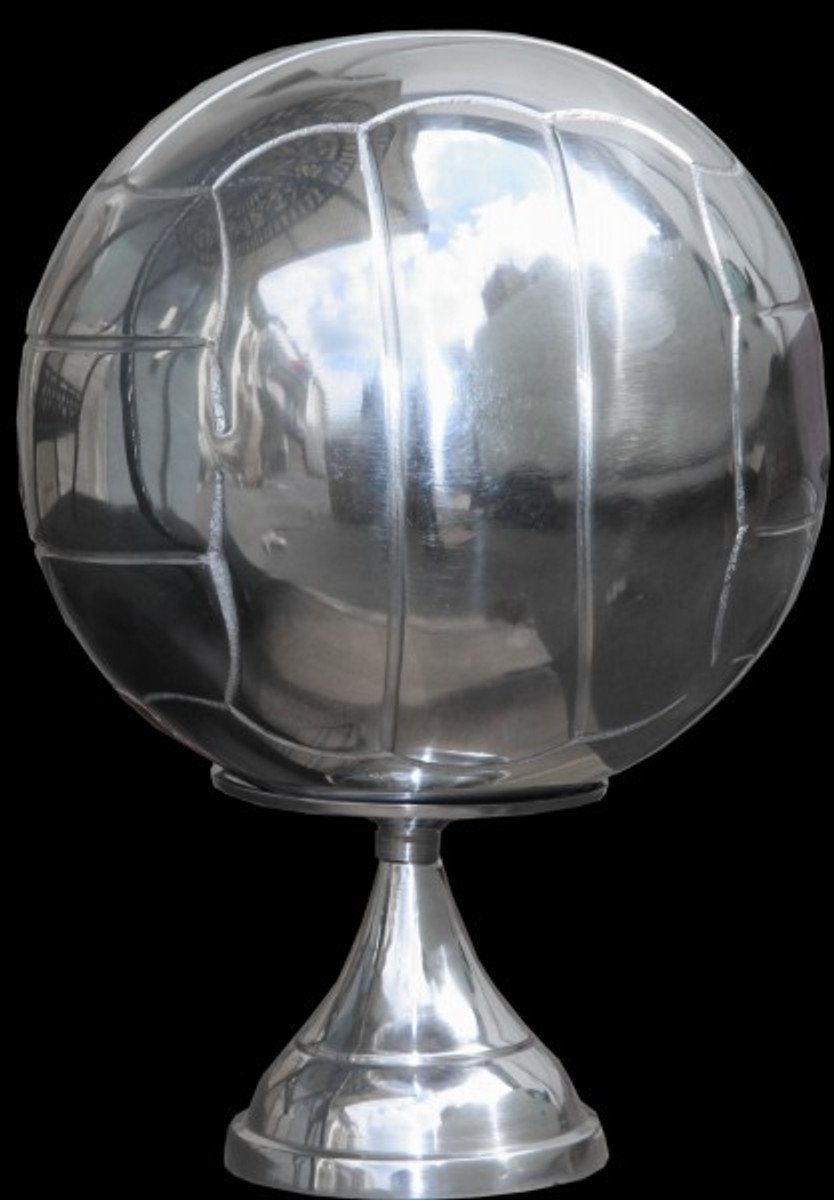 Skulptur Art Silber aus Fußball Casa auf poliertem Padrino Deko Casa Fußball Ball Sockel Aluminium Padrino Deco Figur Dekoration Dekofigur