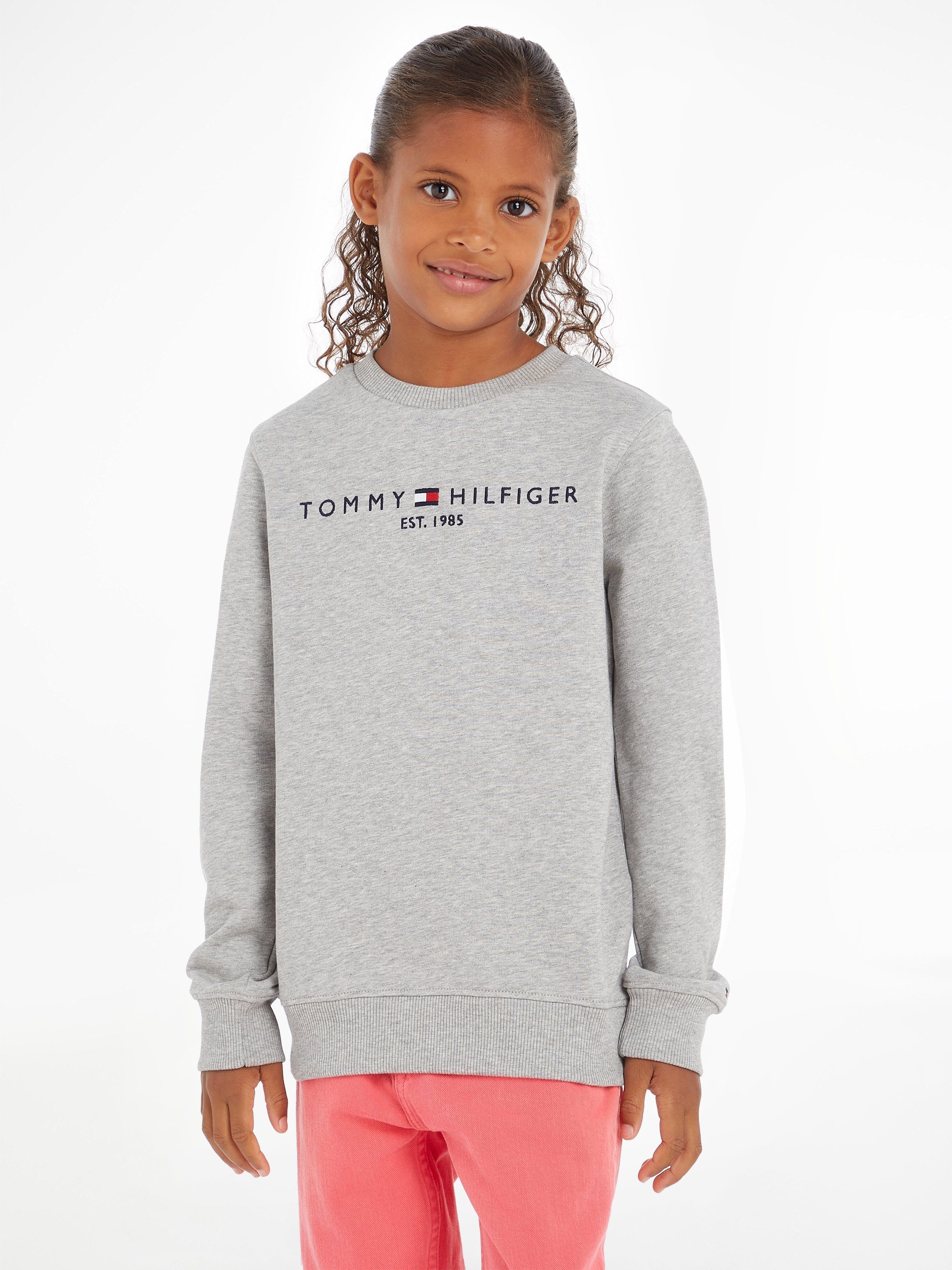 Tommy Hilfiger Sweatshirt ESSENTIAL SWEATSHIRT Hilfger Logo-Schriftzug Tommy Light_Grey_Heather mit