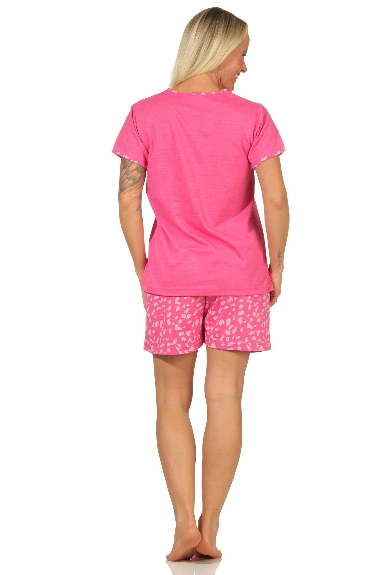RELAX Schlafanzug Shorty kurzer Pyjama und mit Normann pink by Damen kurzarm Frontprint Hose