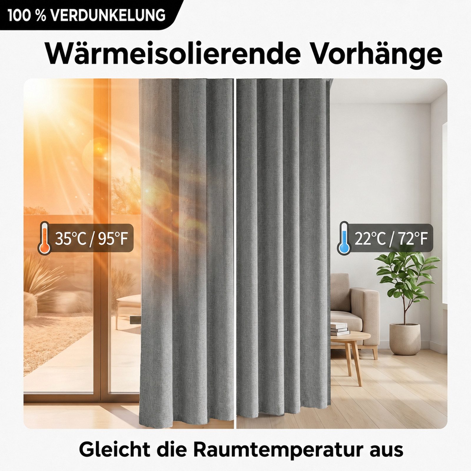 LMaxhome Gardine Verdunkelungsvorhang mit Schiene, 100 % Blickdicht mit Thermoschutz, Extra breiter Raumteiler-Vorhang für Büro, Wohn- und Schlafzimmer – Bild 5 von 5
