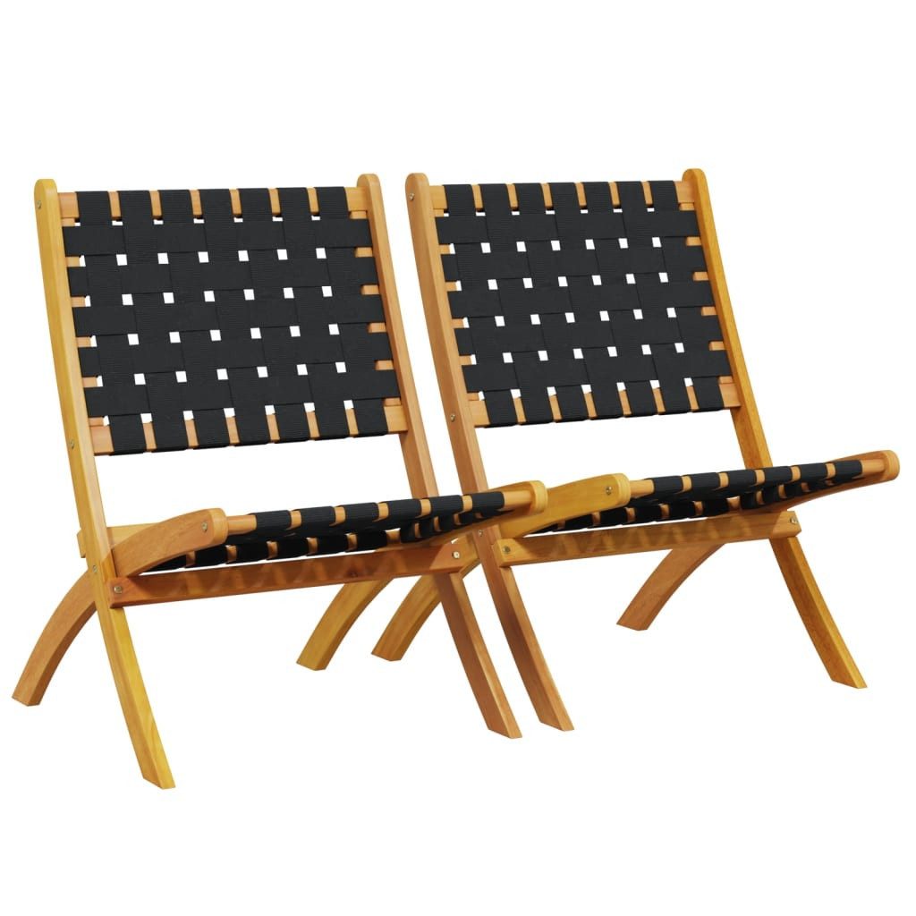 vidaXL Gartenstuhl Klappstühle, 2 Stück, schwarz, massives nholz und Stoffbezug (2 St), Klappstühle, 2 Stück, schwarz, massives Akazienholz und Stoffbezug