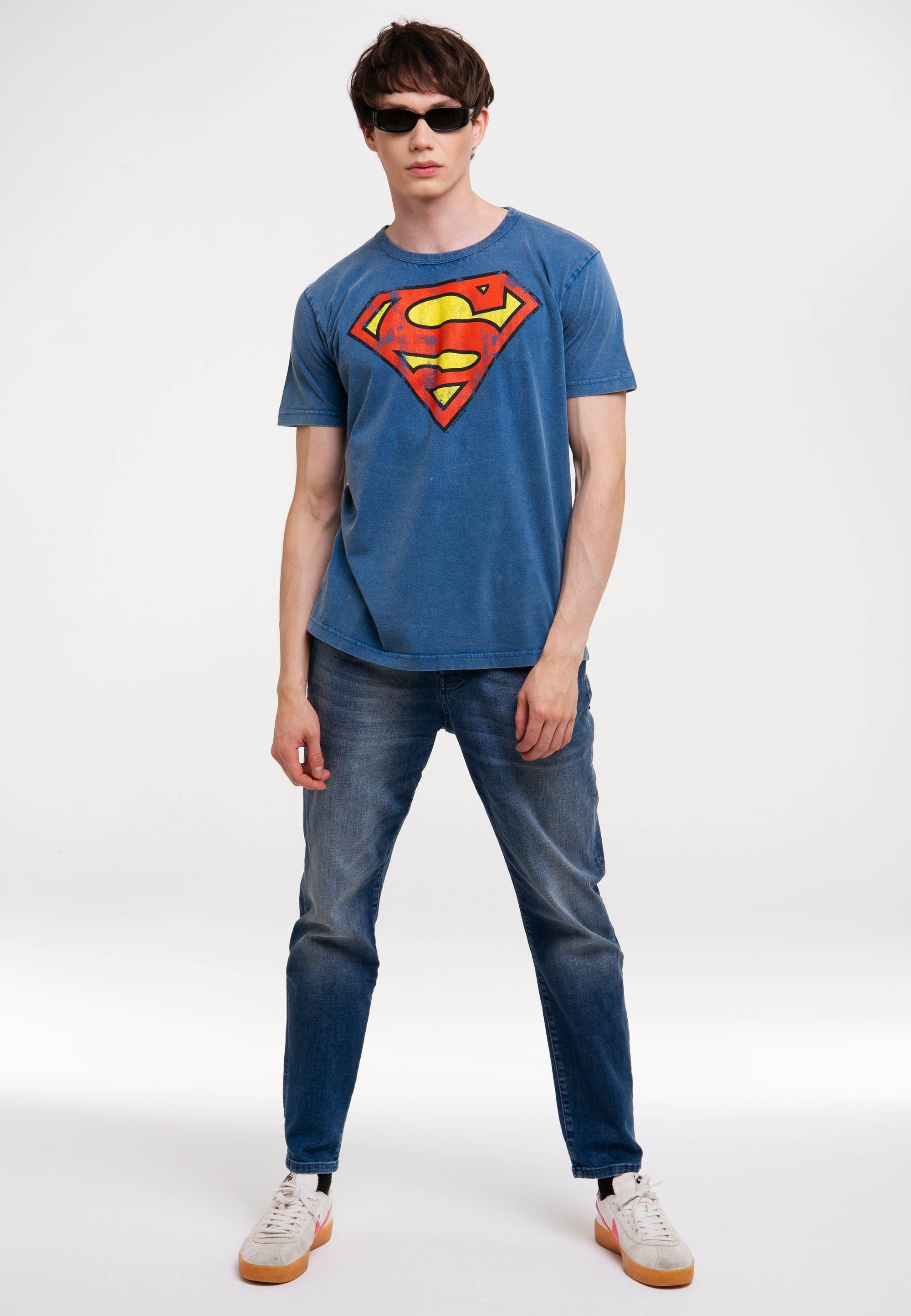 mit Print DC T-Shirt LOGOSHIRT Superman Comics lizenziertem hellblau –