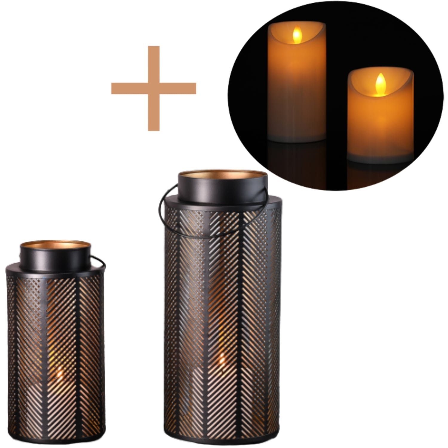 Marrakesch Orient & Mediterran Interior Kerzenlaterne 2er Set Modernes Gartenwindlicht Arvid LED aus Metall in Schwarz 33 cm (2 St), Handarbeit
