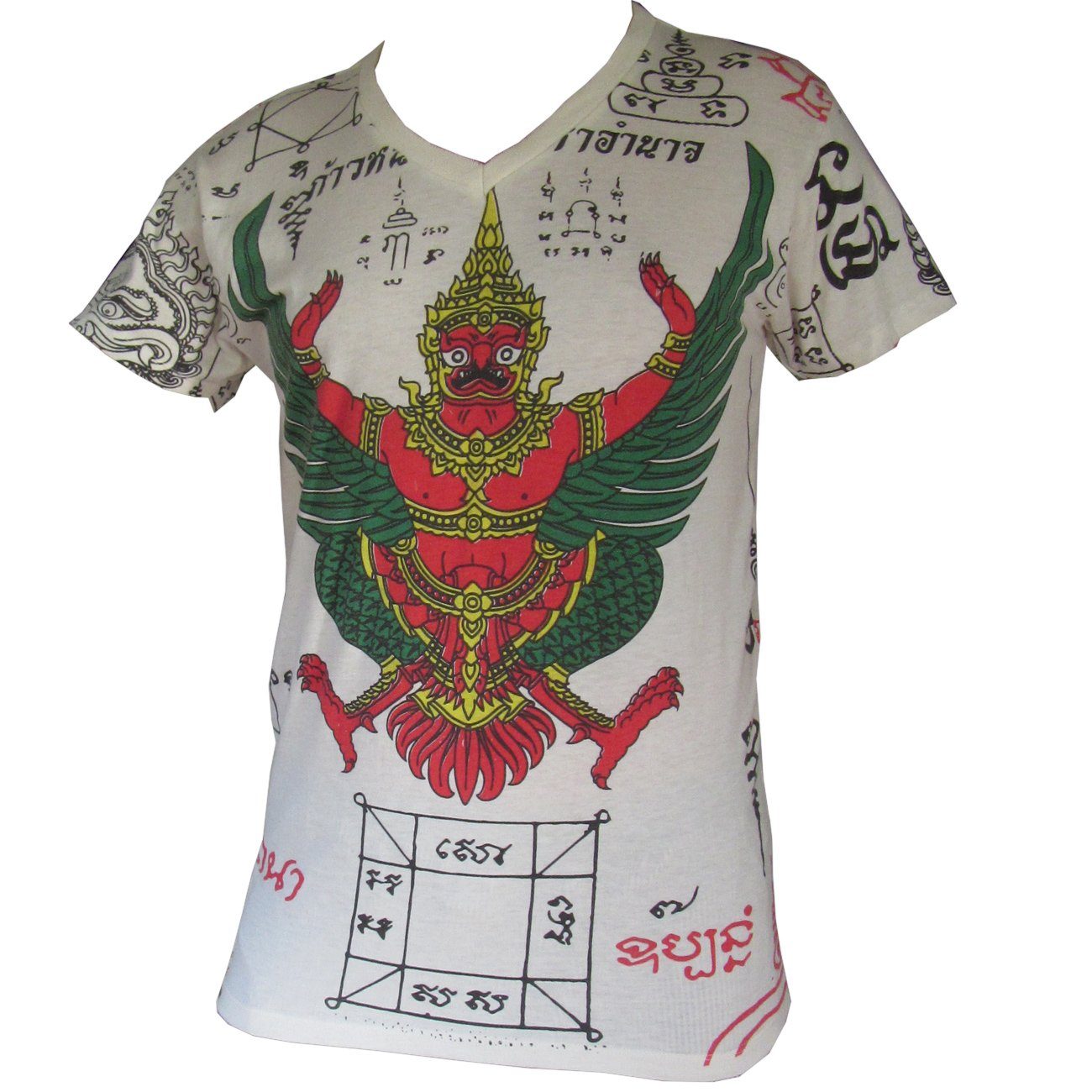 T-shirt weiß Kunst T-Shirt PANASIAM Khmer Tiger in Yantra, Tattoo Garuda