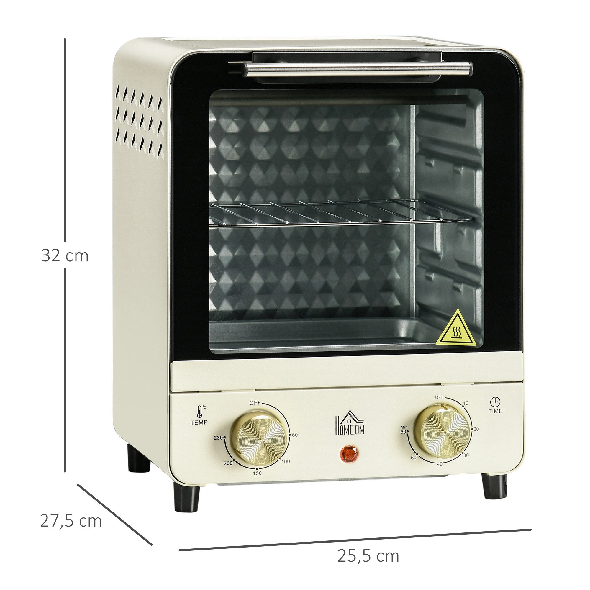 HOMCOM Minibackofen 15L Pizza-Ofen mit Backblech und Gitterrost, zum Grillen, Backen, Toasten, Cremeweiß