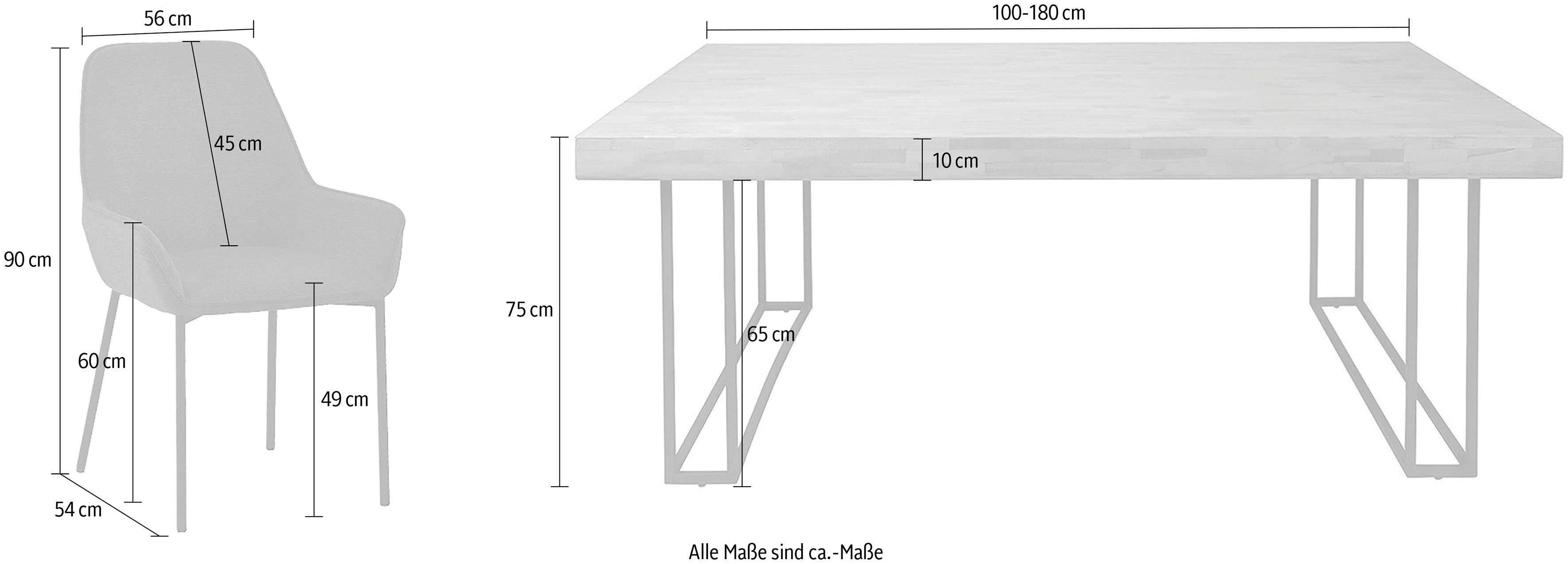 SalesFever Essgruppe, Akazienholz Tischplatte 10 aus Natur/Dunkelgrau/Schwarz 5-tlg), | (Set, | dunkelgrau cm natur/dunkelgrau/schwarz starke