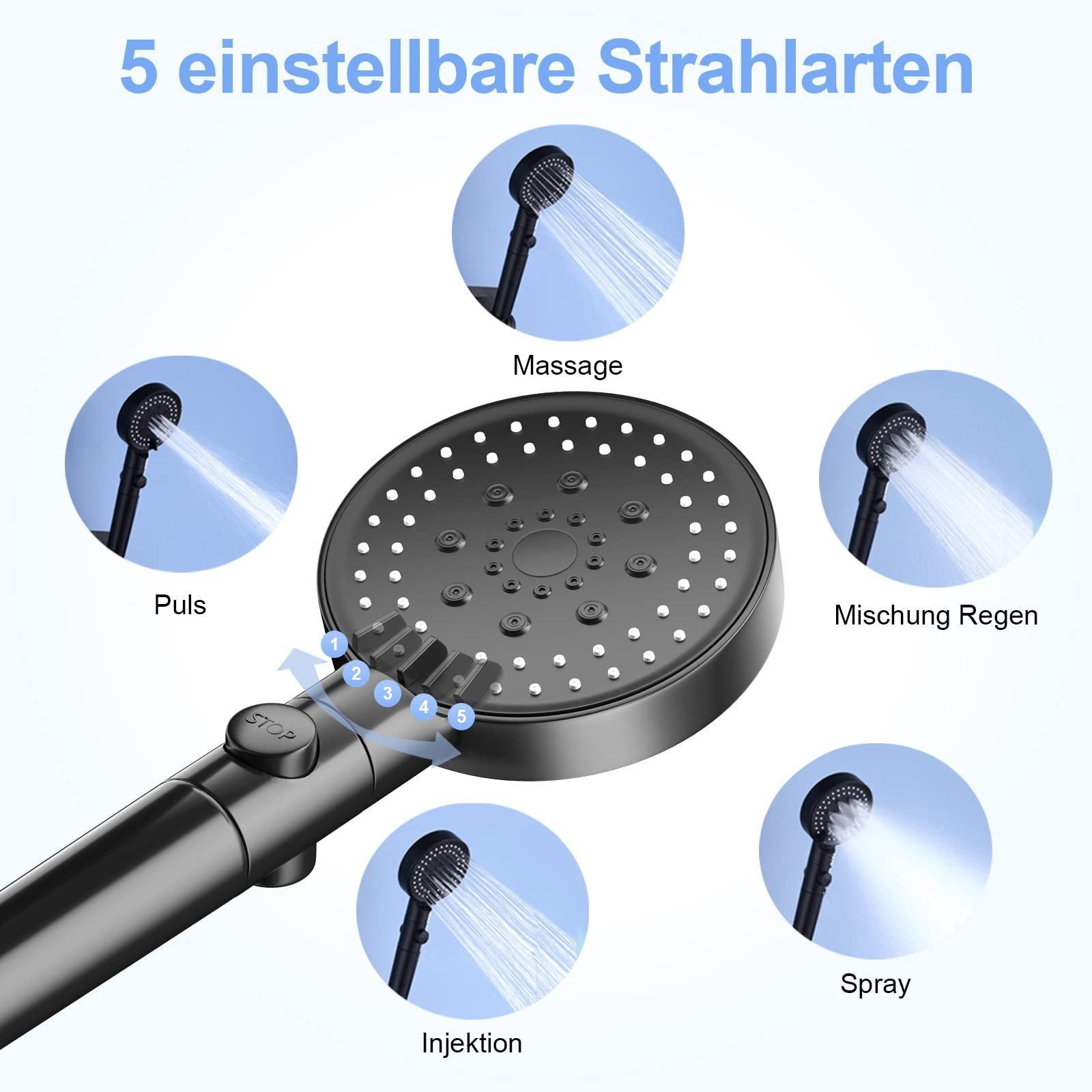 ZMH Handbrause 5-Stahlarten Hochdruck Duschbrause, (Komplett günstig online kaufen