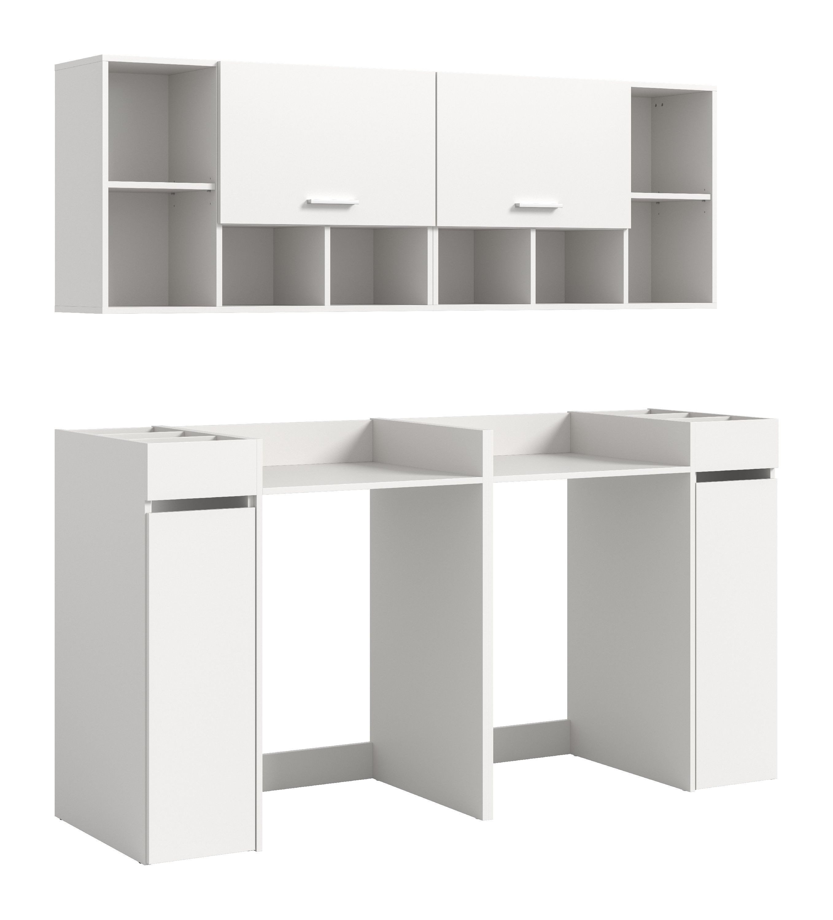 xonox.home Aufsatzschrank Free (6tlg. Set inkl. Anstellregal, Waschmaschinenumbau, Hängeschrank) weiß Nachbildung Melamin beschichtet modern 190x195x60 cm