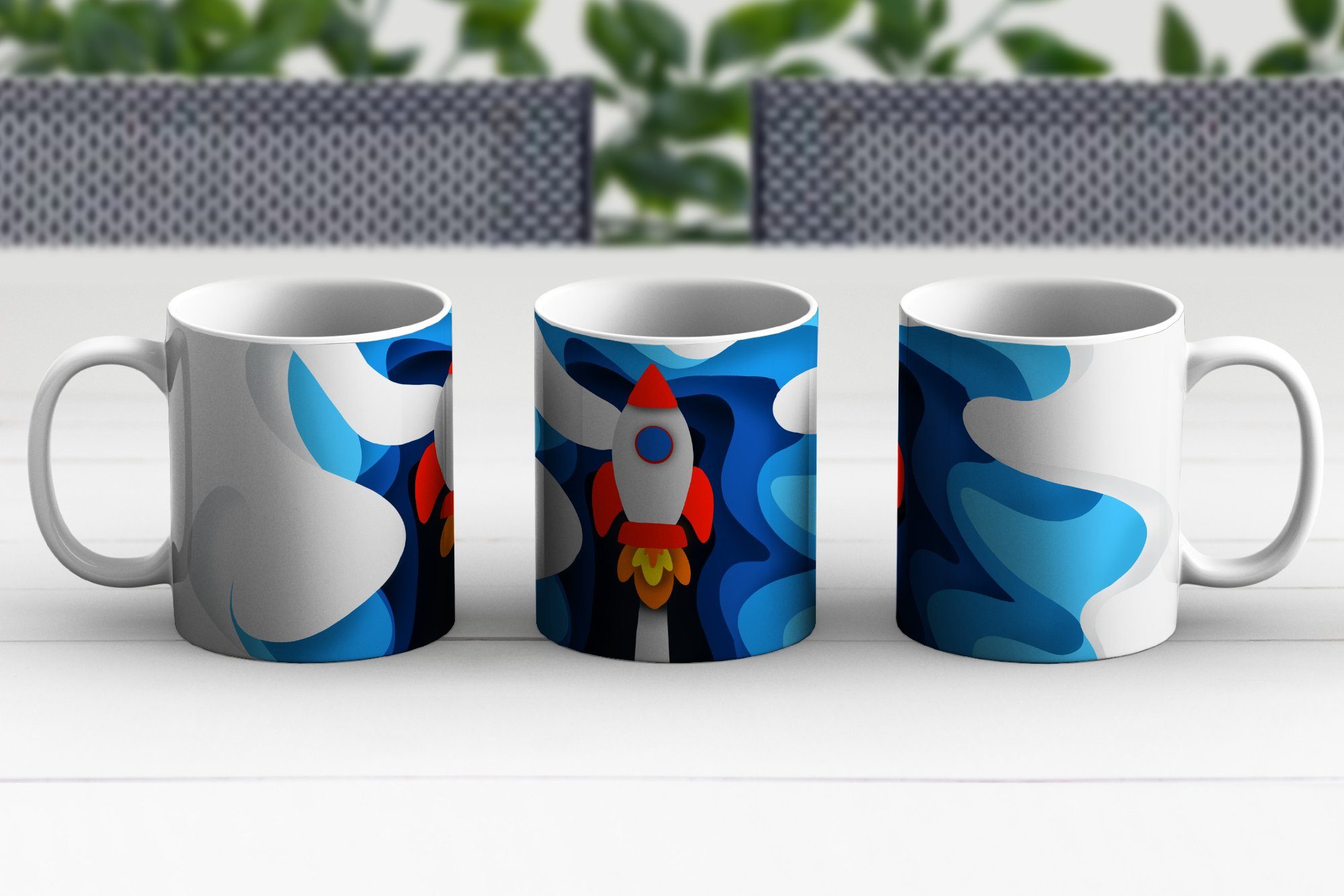 MuchoWow Tasse Illustration - Geschenk Keramik, - Kaffeetassen, Kinder Teetasse, Teetasse, Rakete, Becher