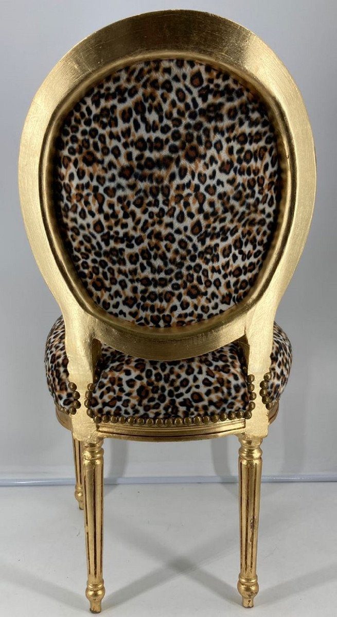 Casa Padrino Esszimmerstuhl Stuhl mit Massivholz Muster Barock Küchen Stuhl Antik Medaillon Barock Esszimmer - Esszimmer Möbel Stil Leopard - / Gold Handgefertigter
