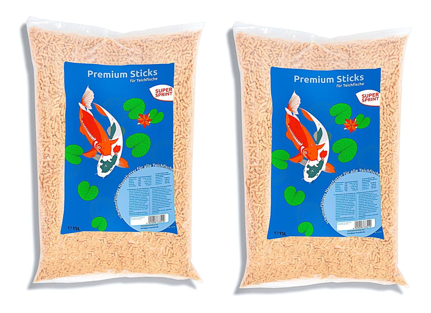 GW-Heimtier & Gartenbedarfs- Handelsgesellschaft mbH Fisch-Futterspender Premium Sticks für Teichfische 30L Fischsticks Hauptfutter Fischfutter