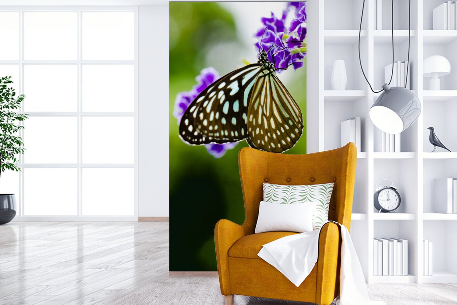 Schmetterling - - Wohnzimmer (2 Botanisch, für Fototapete Fototapete Schlafzimmer Vliestapete Matt, Lavendel Küche, MuchoWow St), bedruckt,