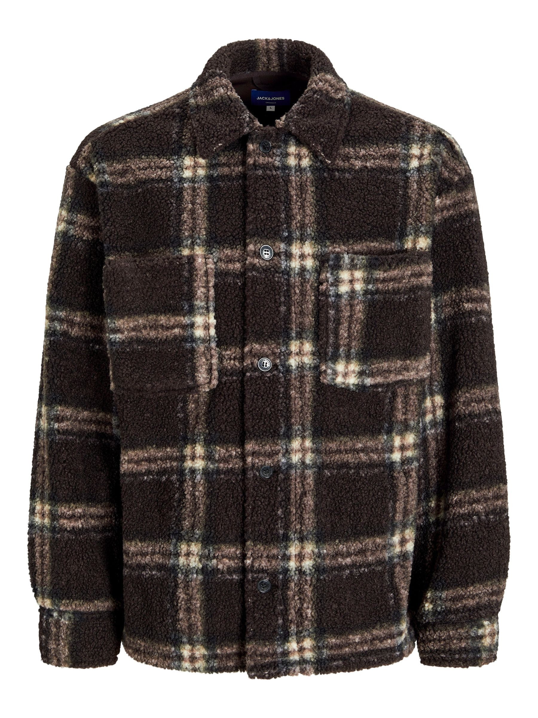 Jack & Jones Blouson Teddy Design mit Karomuster und Knopfverschluss JORNEWTON TEDDY OVERSHIRT LS LN