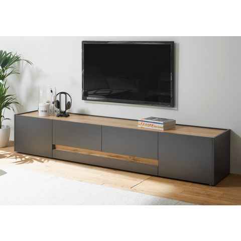 Furn.Design Lowboard Center (TV Unterschrank in grau mit Eiche, Breite 220 cm), viel Stauraum