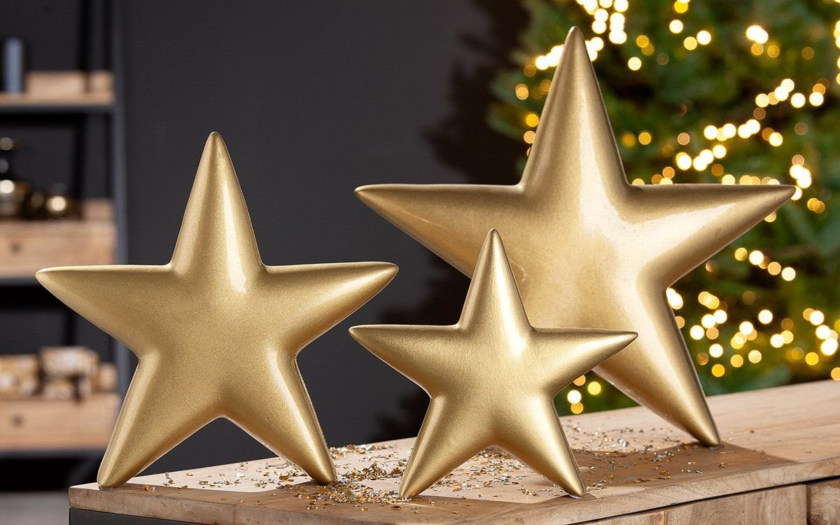 GILDE Dekoobjekt 4er Set glänzendes Stern Goldfarben fes für - Ein Highlight in Keramik