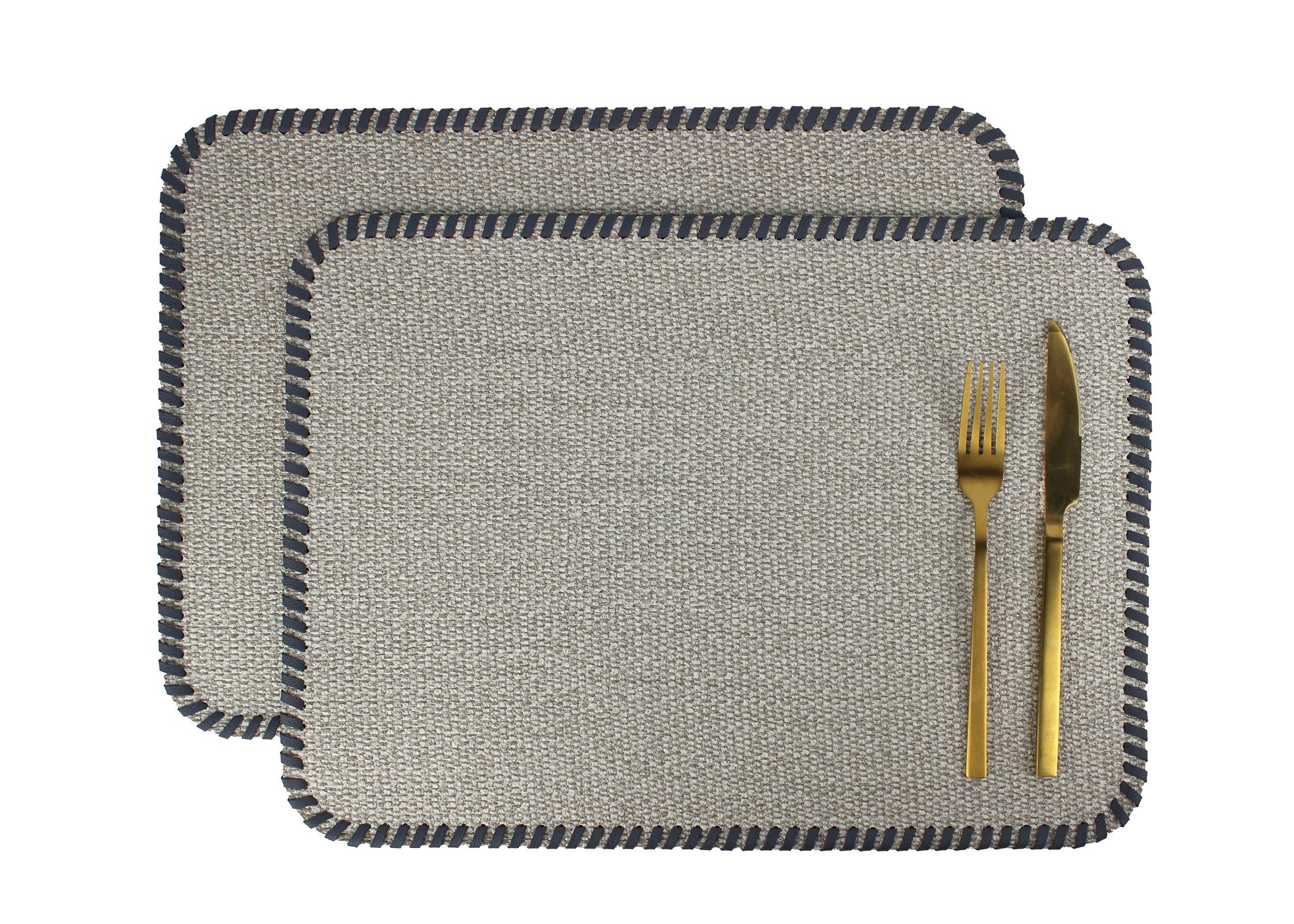 Platzset, Tischset 4er Set grau mit Umrandung Lederband beidseitig, Signature Home Collection, (Set, 4-St., 4 Platzdecken), pflegeleicht, abwischbar, beidseitig verwendbar