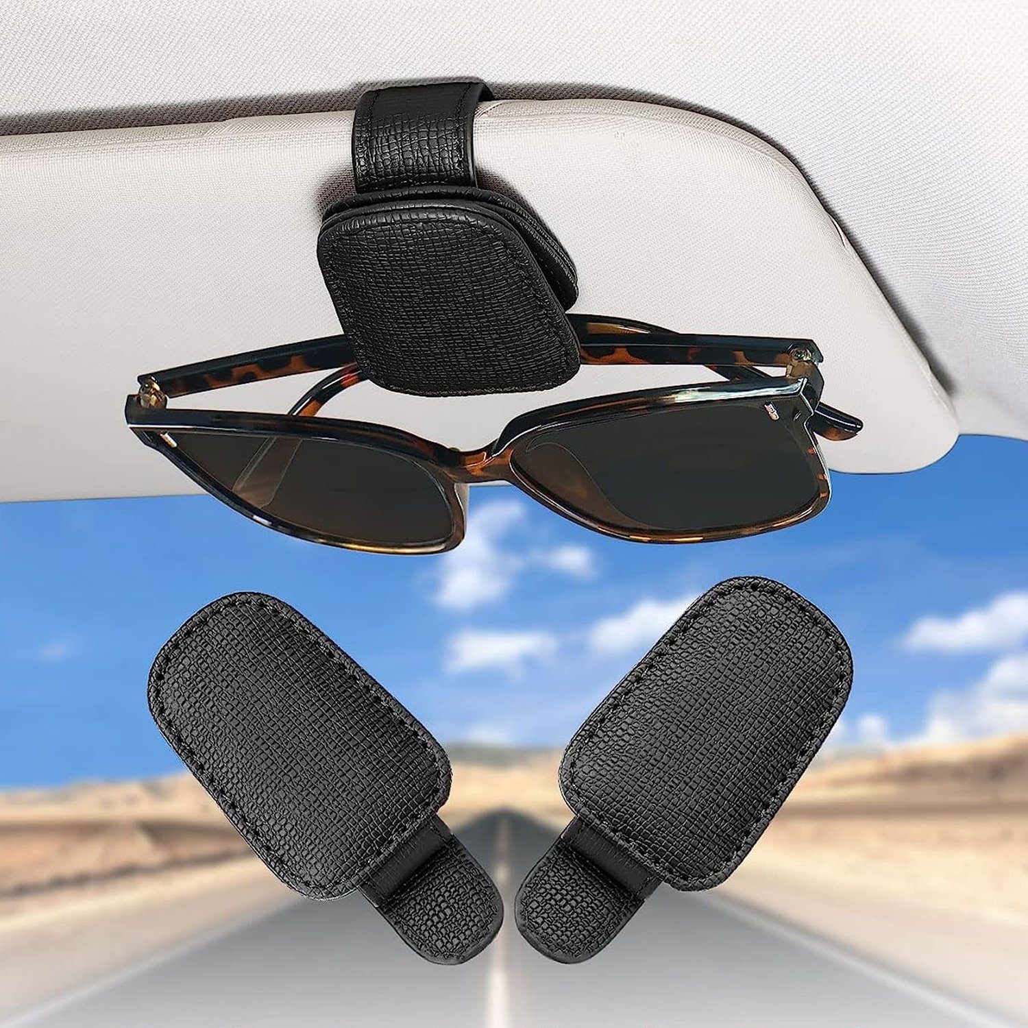 preiswertigkeit NUODWELL Autosonnenschutz 2 Pack Brillenhalter Sonnenblende, Auto Visier Schwarz Sonnenbrillenhalterung