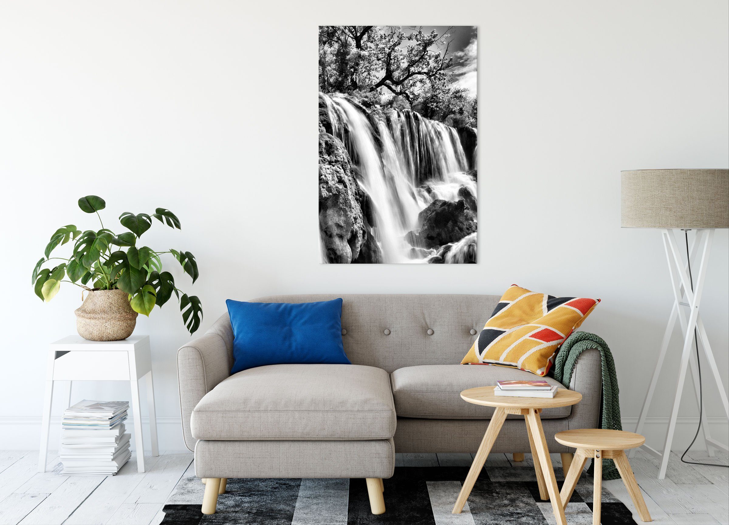 Zackenaufhänger Pixxprint Wasserfall inkl. im fertig (1 Leinwandbild im Leinwandbild bespannt, Dschungel, St), Dschungel Wasserfall