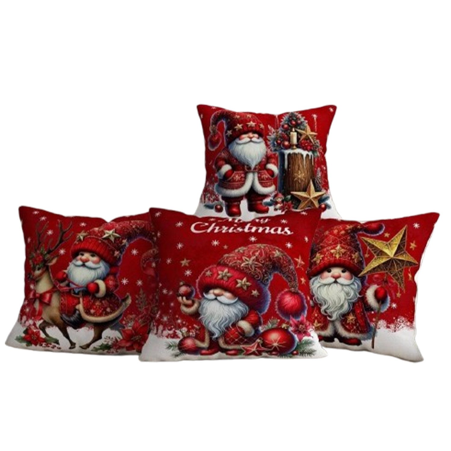 inovesis Kissenbezüge Dekorative Weihnachts Kissenbezüge, Natürlich, liebevoll gestaltet, (16 Stück), Kissenbezüge mit Punch-Stickerei, Quasten, Druck