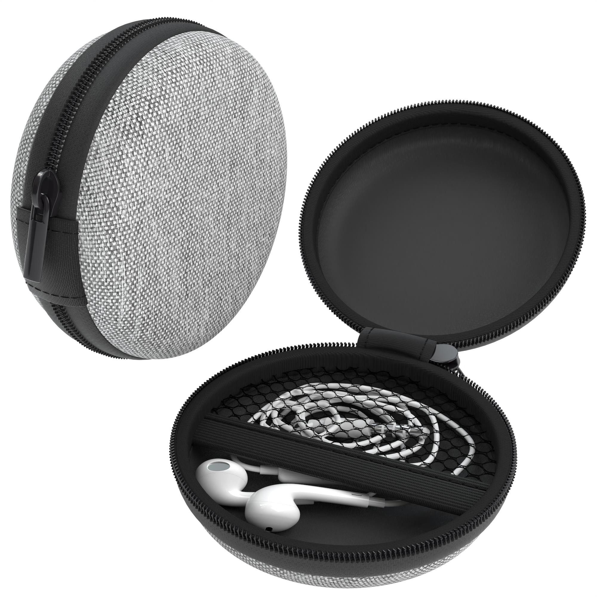EAZY CASE Kopfhörer-Schutzhülle Universal Tasche für In-Ear Kopfhörer mit Netzfach, Stoßfester Schutz Hardcover Netzfach Kopfhörer klein rund Hellgrau