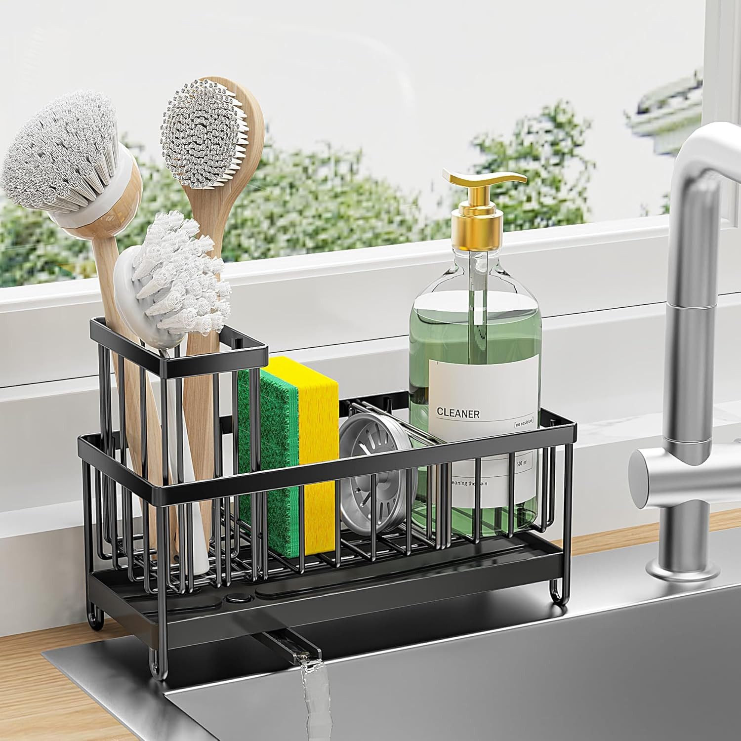 Refined Living Geschirrständer 2-in-1 Küchenorganizer-Set:Geschirrständer&Spüle Organizer mit Abfluss, Zubehör für Küchen Zubehör, Multifunktionales Abtropfgestell-Set, Ablage für Küchenspüle, mit 360° Abfluss abnehmbarem und Messerfächern, Aufbewahrung Spülutensilien, Aufbewahrung für die Arbeitsplatte, Spülbürsten Halter, Rostschutz,Spüle Zubehör platzsparend, Küchenhelfer Set für kleine Küche, für Küche,Bad,Küchentheke,Spülbecken,Effizienten Trocknen,Wohnungen